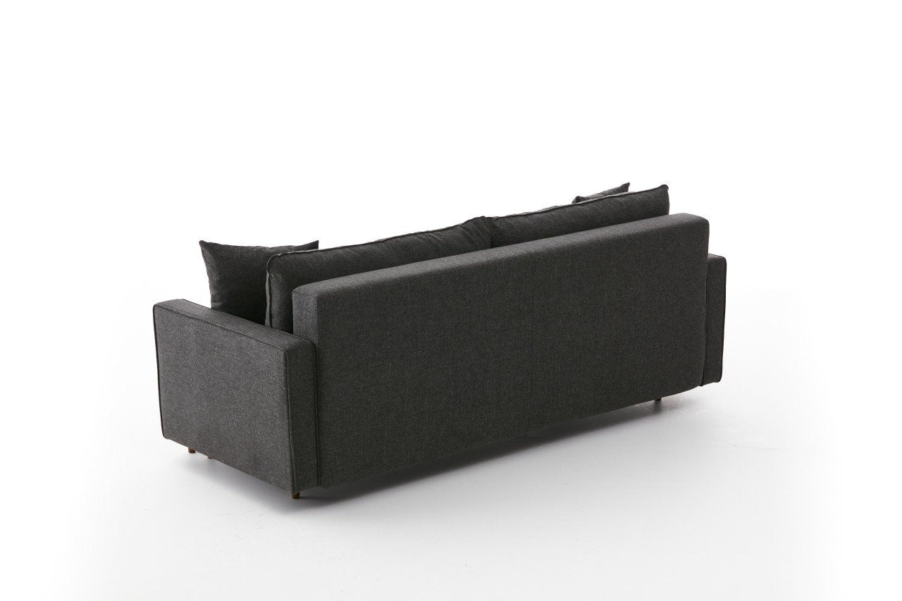 Sofá-cama moderno de 3 lugares, antracite, 210 x 90 x 82 cm | 100% poliéster, fácil de limpar, espuma 28 DNS | Perfeito para salas de estar e quartos de hóspedes elegantes