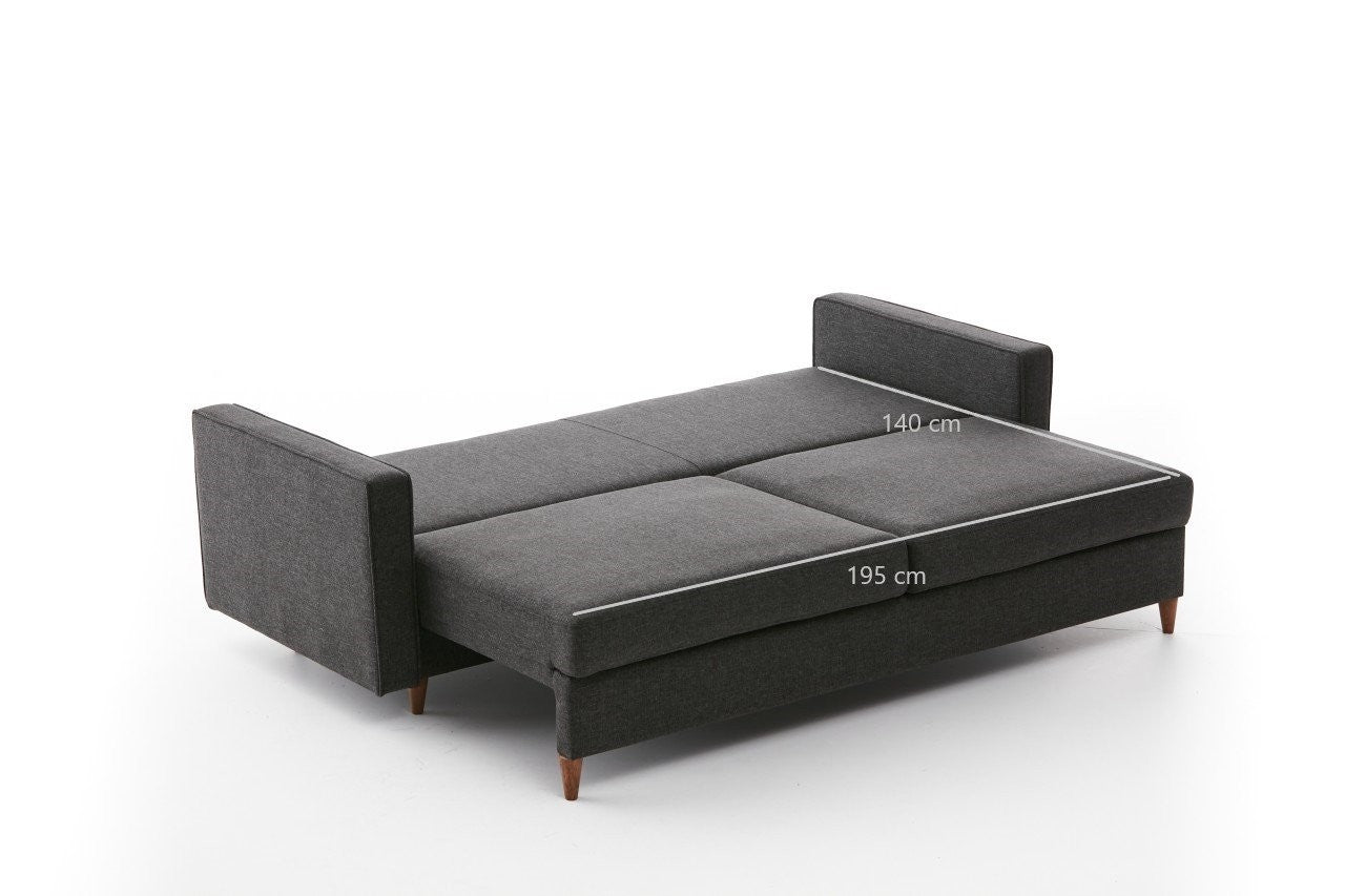Sofá-cama moderno de 3 lugares, antracite, 210 x 90 x 82 cm | 100% poliéster, fácil de limpar, espuma 28 DNS | Perfeito para salas de estar e quartos de hóspedes elegantes