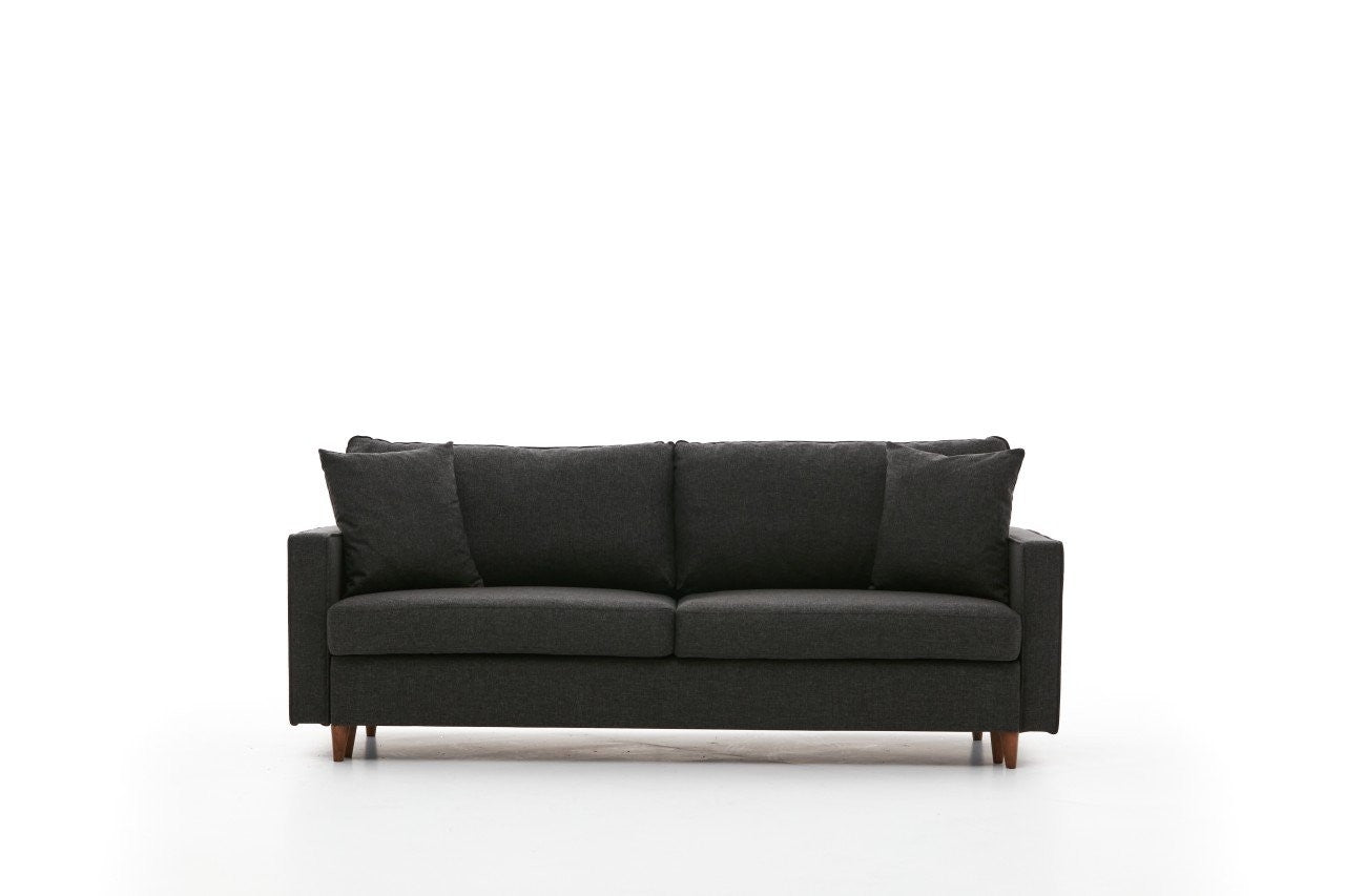 Sofá-cama moderno de 3 lugares, antracite, 210 x 90 x 82 cm | 100% poliéster, fácil de limpar, espuma 28 DNS | Perfeito para salas de estar e quartos de hóspedes elegantes