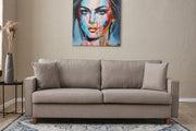 Sofá-cama moderno de 3 lugares, cor creme, 210 x 90 x 82 cm | Estrutura de madeira de abeto/floco de madeira, fácil de limpar, 100% poliéster, perfeito para decoração de hotéis e escandinava