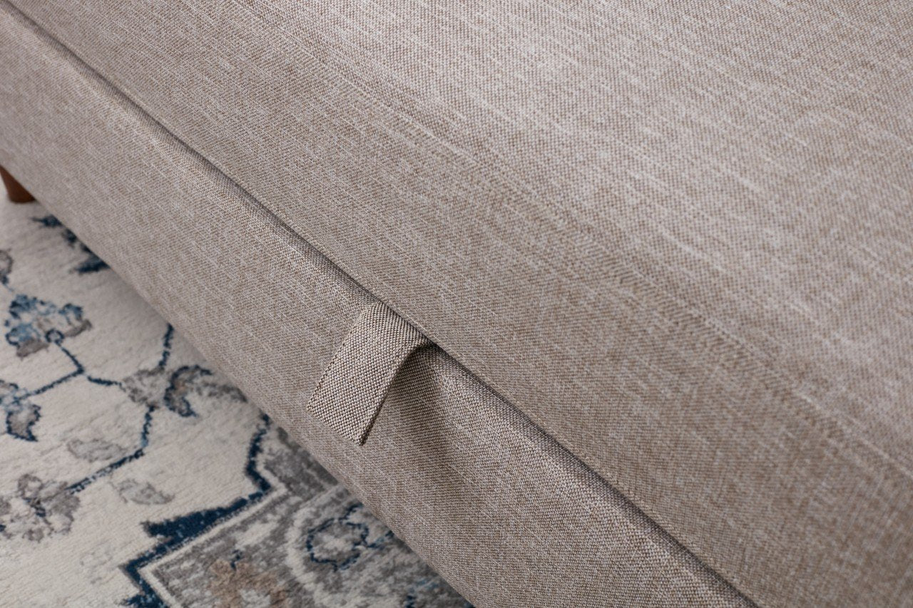 Sofá-cama moderno de 3 lugares, cor creme, 210 x 90 x 82 cm | Estrutura de madeira de abeto/floco de madeira, fácil de limpar, 100% poliéster, perfeito para decoração de hotéis e escandinava