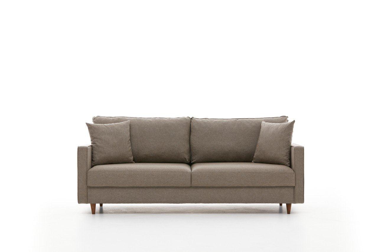 Sofá-cama moderno de 3 lugares, cor creme, 210 x 90 x 82 cm | Estrutura de madeira de abeto/floco de madeira, fácil de limpar, 100% poliéster, perfeito para decoração de hotéis e escandinava
