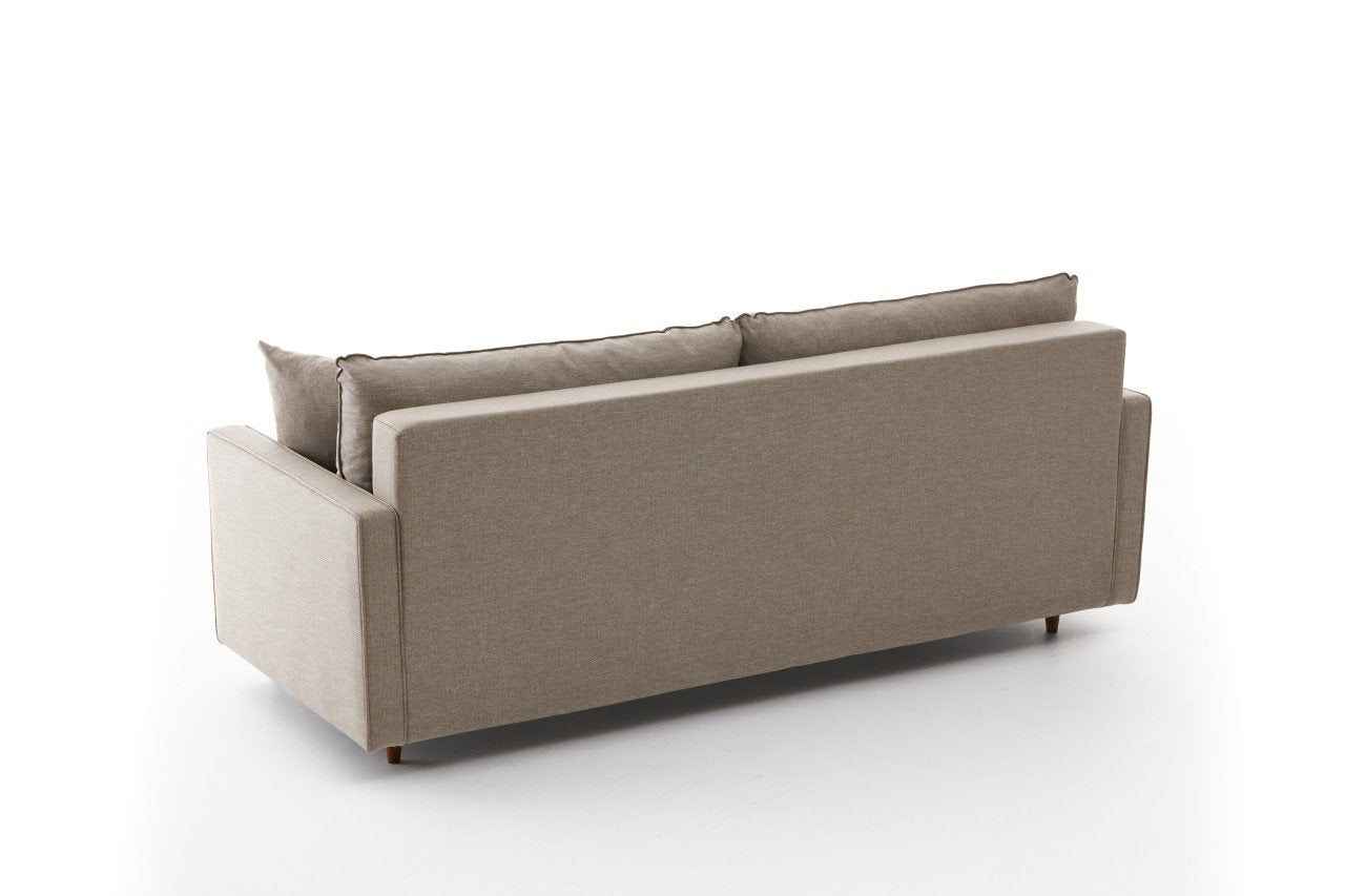 Sofá-cama moderno de 3 lugares, cor creme, 210 x 90 x 82 cm | Estrutura de madeira de abeto/floco de madeira, fácil de limpar, 100% poliéster, perfeito para decoração de hotéis e escandinava