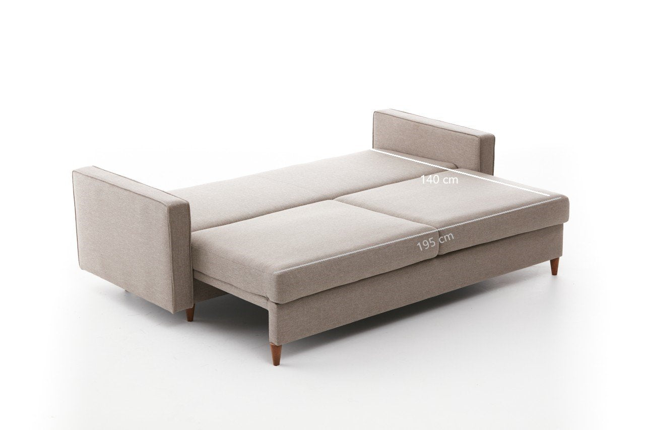 Sofá-cama moderno de 3 lugares, cor creme, 210 x 90 x 82 cm | Estrutura de madeira de abeto/floco de madeira, fácil de limpar, 100% poliéster, perfeito para decoração de hotéis e escandinava