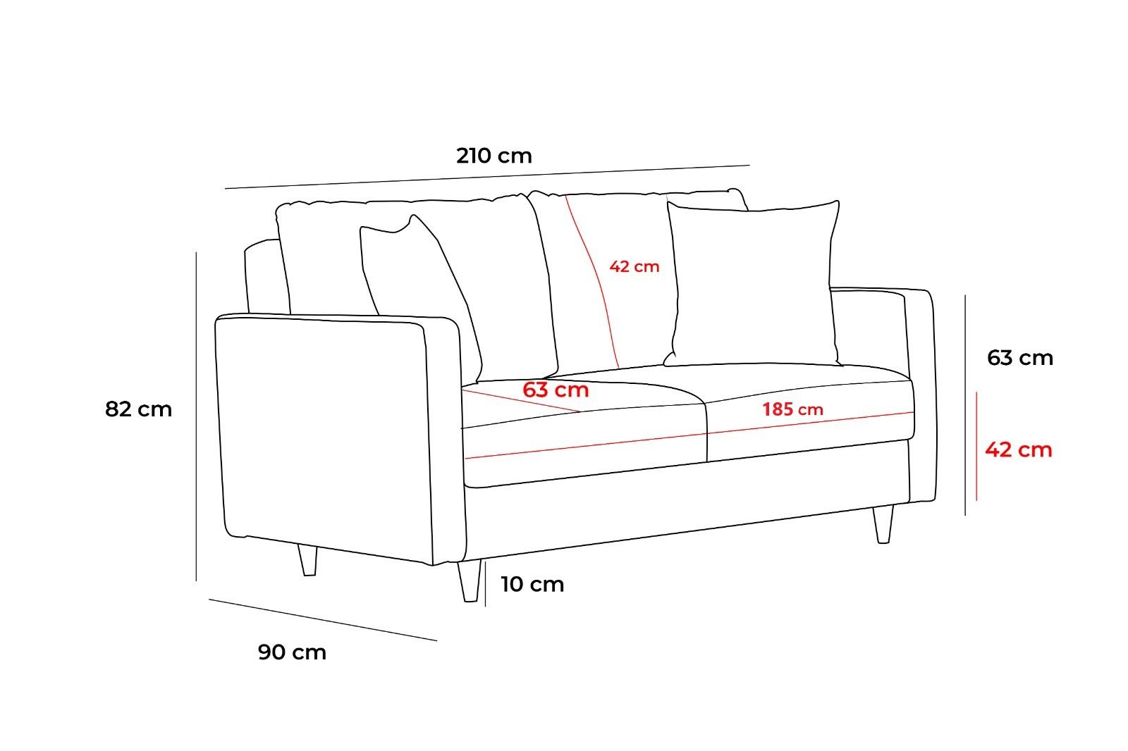 Sofá-cama moderno de 3 lugares, cor creme, 210 x 90 x 82 cm | Estrutura de madeira de abeto/floco de madeira, fácil de limpar, 100% poliéster, perfeito para decoração de hotéis e escandinava
