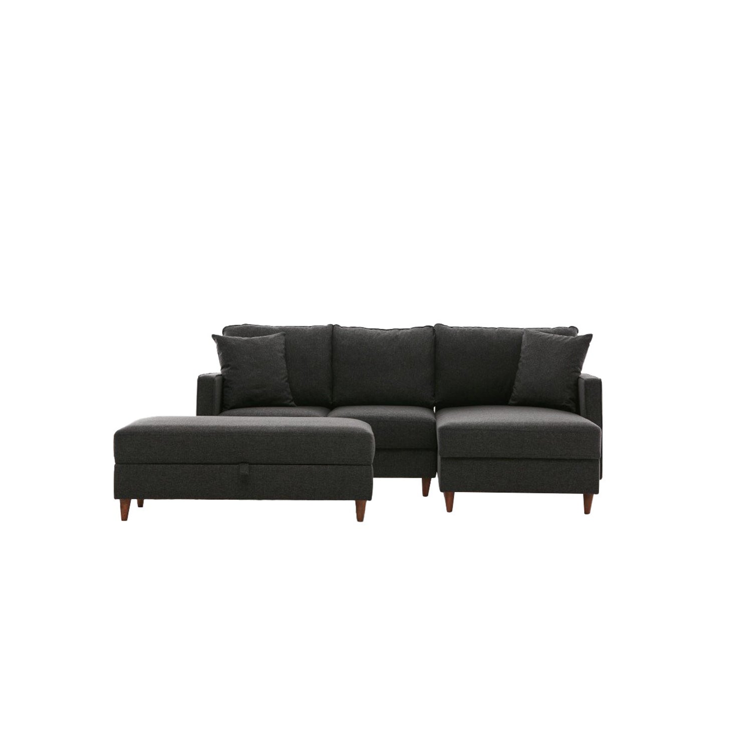 Sofá de Canto Moderno, Antracite, 210 x 82 x 195 cm | 100% Poliéster, Tecido Fácil de Limpar, Espuma 28 DNS, Design Escandinavo | Inclui Puff