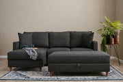 Sofá de Canto Moderno, Antracite, 210 x 82 x 195 cm | 100% Poliéster, Tecido Fácil de Limpar, Espuma 28 DNS, Design Escandinavo | Inclui Puff