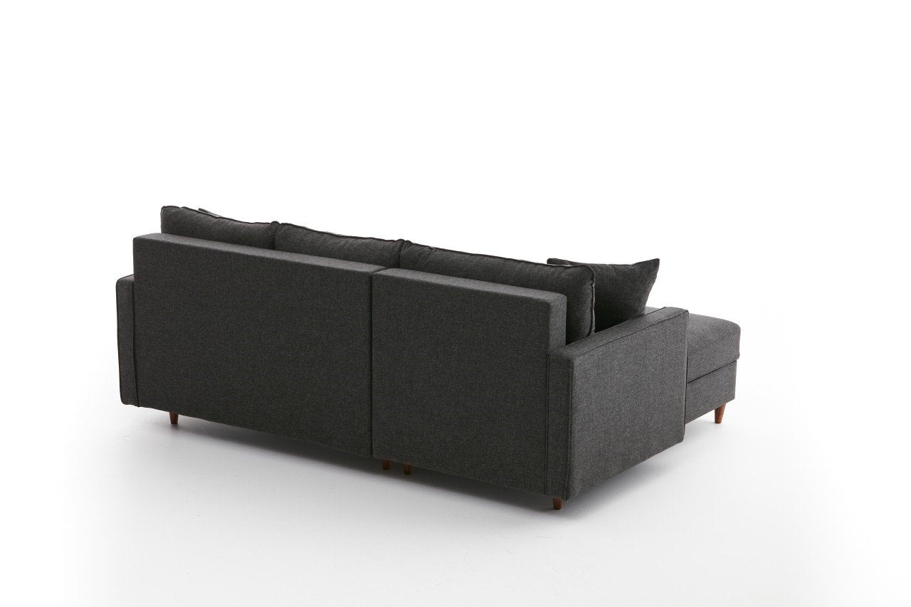 Sofá de Canto Moderno, Antracite, 210 x 82 x 195 cm | 100% Poliéster, Tecido Fácil de Limpar, Espuma 28 DNS, Design Escandinavo | Inclui Puff