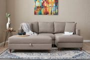 Sofá de canto moderno em creme com pufe, 210 cm de largura, 100% poliéster, tecido fácil de limpar, design escandinavo, perfeito para salas de estar elegantes