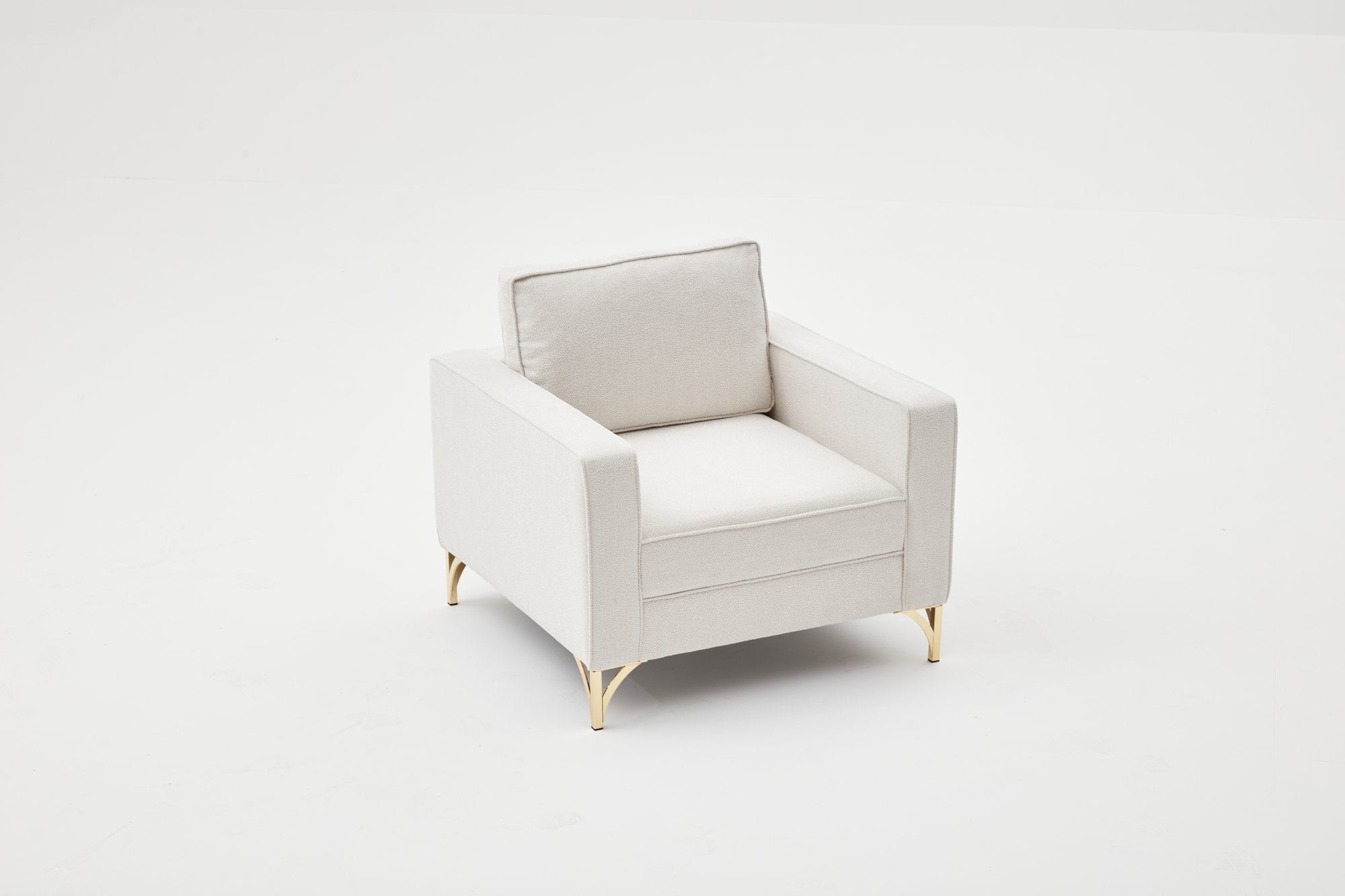 Sofá elegante de 1 lugar, creme e dourado, estrutura de madeira de faia, 100% poliéster, 90x83x91 cm | Tecido fácil de limpar, pernas de metal, design moderno e glamoroso para casa e hotel