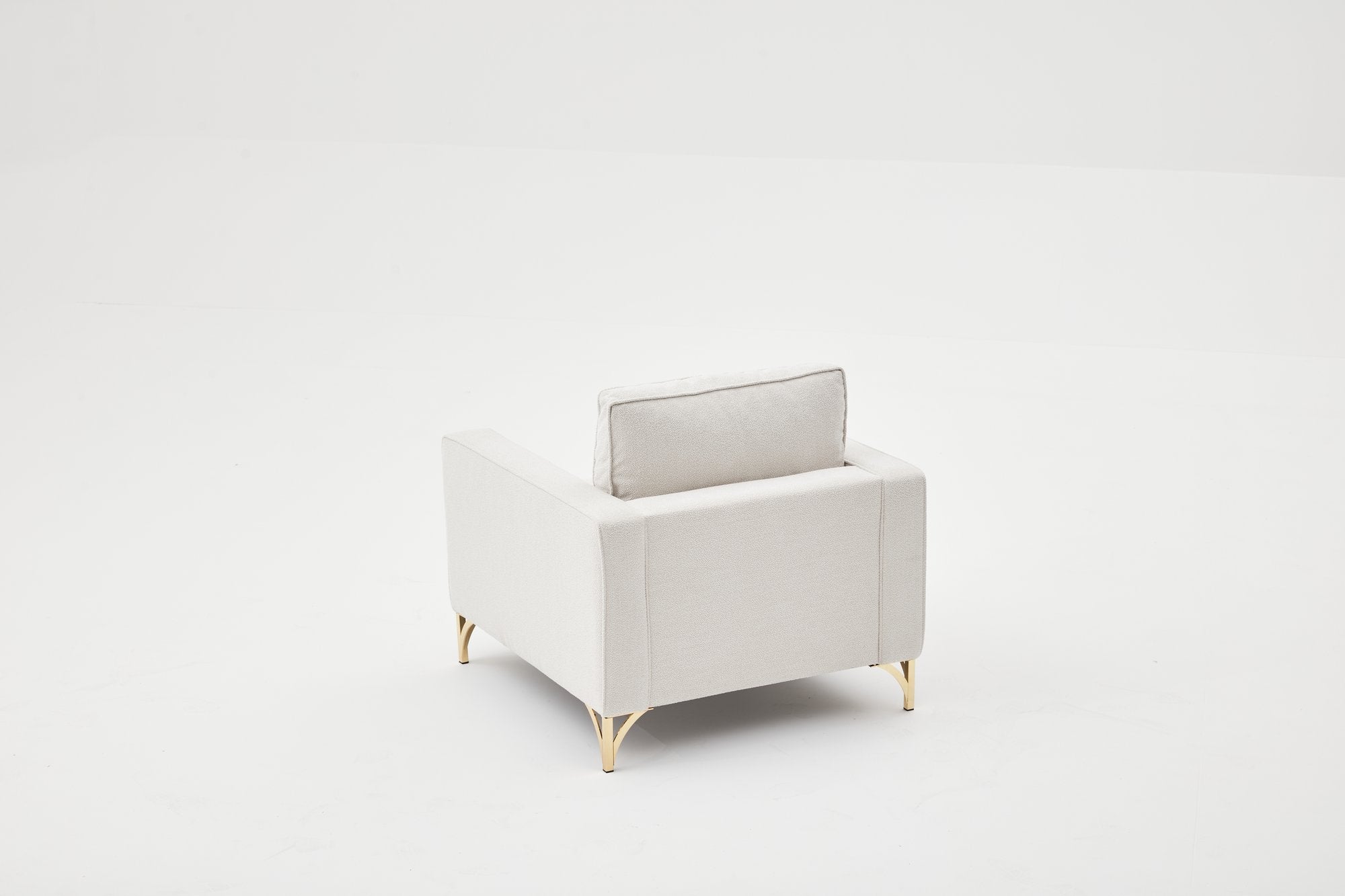 Sofá elegante de 1 lugar, creme e dourado, estrutura de madeira de faia, 100% poliéster, 90x83x91 cm | Tecido fácil de limpar, pernas de metal, design moderno e glamoroso para casa e hotel