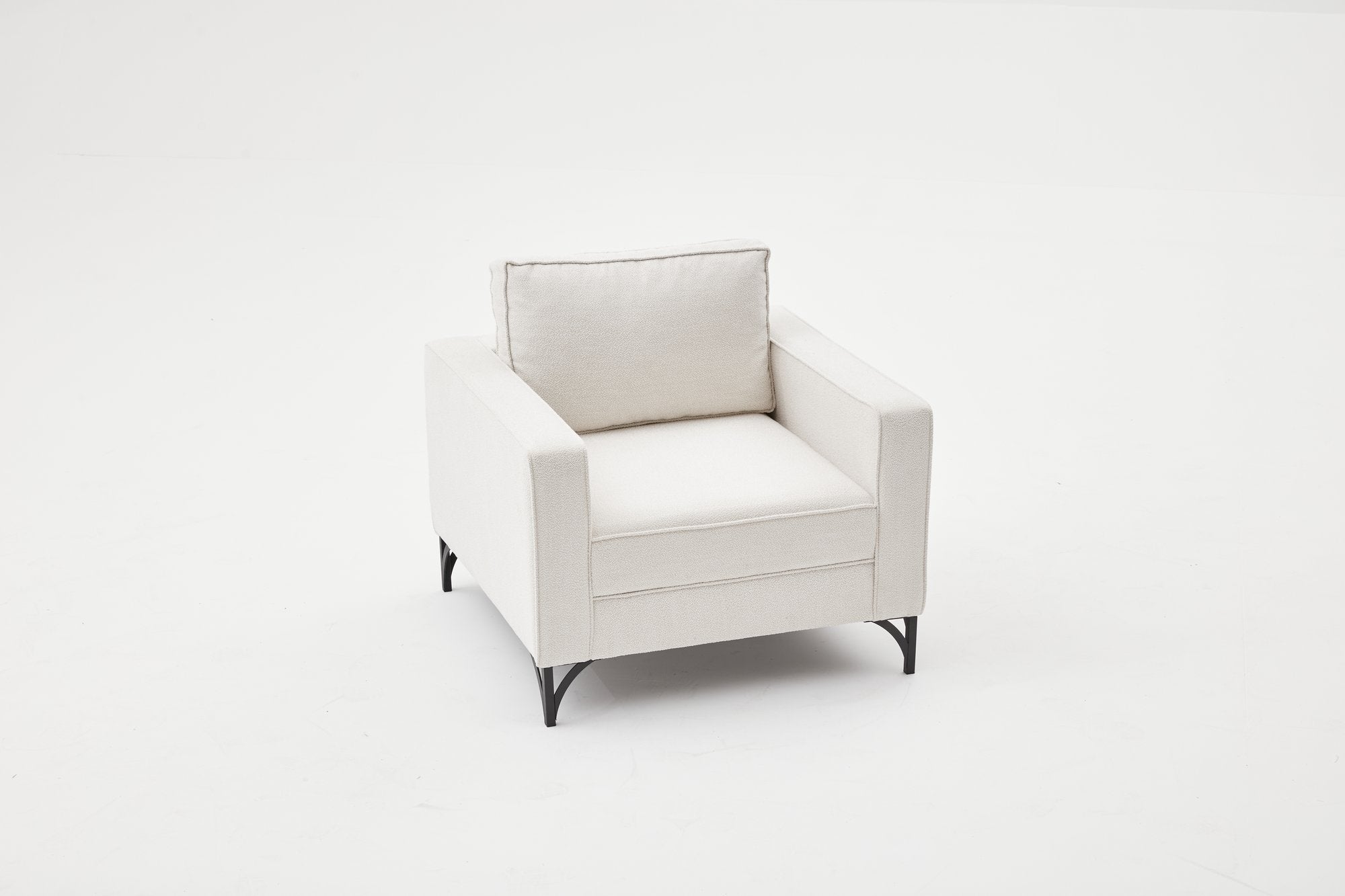 Sofá moderno de 1 lugar, creme e preto, estrutura de madeira de faia, 100% poliéster, 90 x 83 x 91 cm | Tecido fácil de limpar, pernas de metal, design elegante e confortável