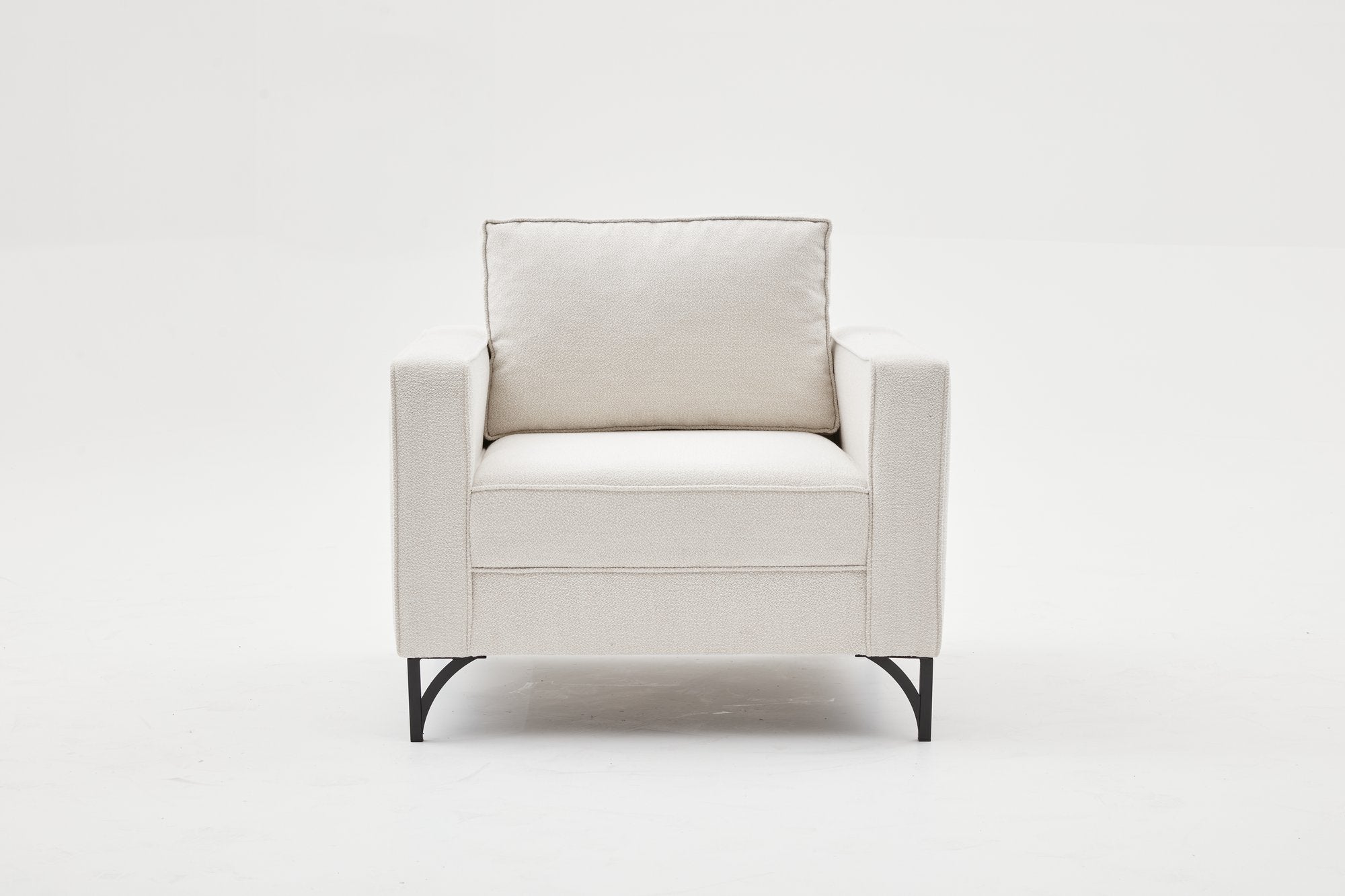 Sofá moderno de 1 lugar, creme e preto, estrutura de madeira de faia, 100% poliéster, 90 x 83 x 91 cm | Tecido fácil de limpar, pernas de metal, design elegante e confortável