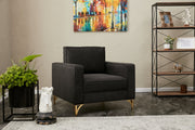 Sofá moderno de 1 lugar, antracite e dourado, 90x83x91 cm | Estrutura de madeira de faia, 100% poliéster, fácil de limpar, pernas de metal, design glamoroso para casa e hotel