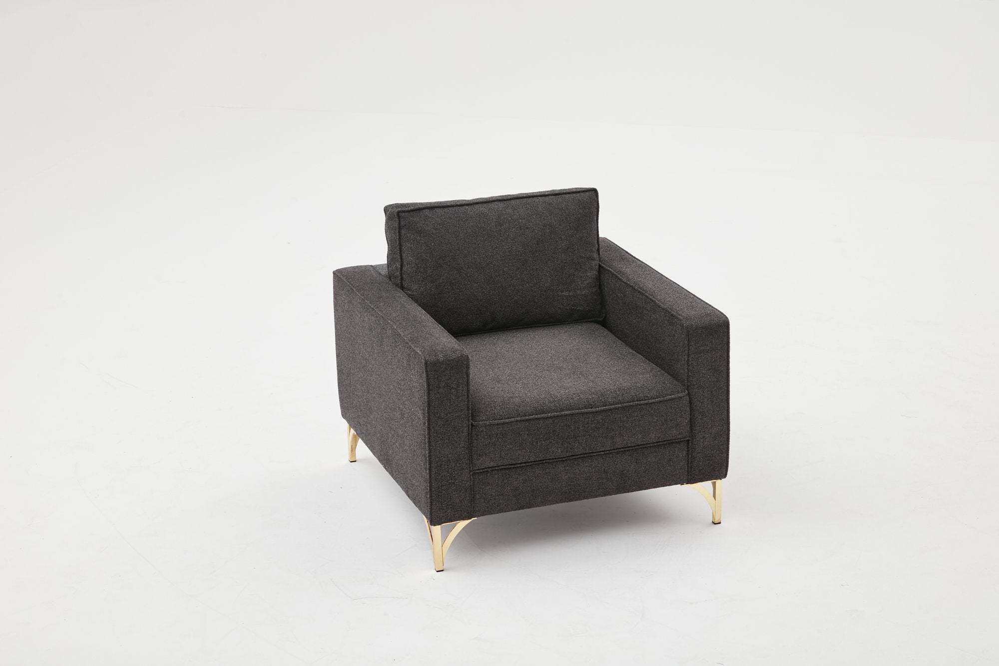 Sofá moderno de 1 lugar, antracite e dourado, 90x83x91 cm | Estrutura de madeira de faia, 100% poliéster, fácil de limpar, pernas de metal, design glamoroso para casa e hotel