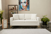 Sofá elegante de 2 lugares, creme e dourado, estrutura de madeira de faia, 180 cm | 100% poliéster, fácil de limpar, pernas de metal | Design moderno e glamouroso para residências e hotéis