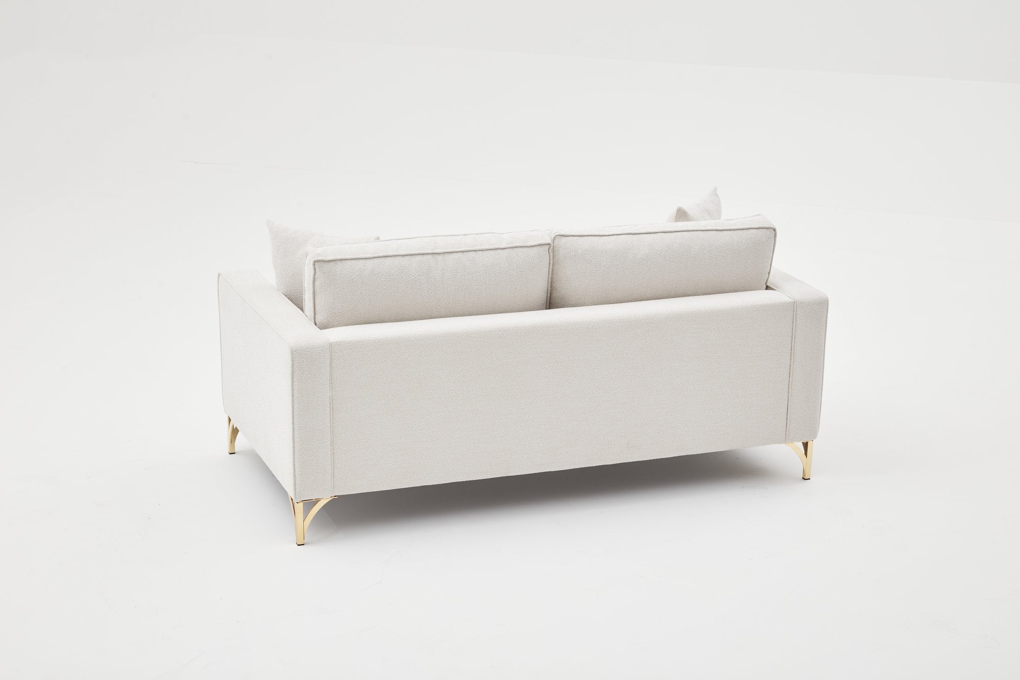 Sofá elegante de 2 lugares, creme e dourado, estrutura de madeira de faia, 180 cm | 100% poliéster, fácil de limpar, pernas de metal | Design moderno e glamouroso para residências e hotéis