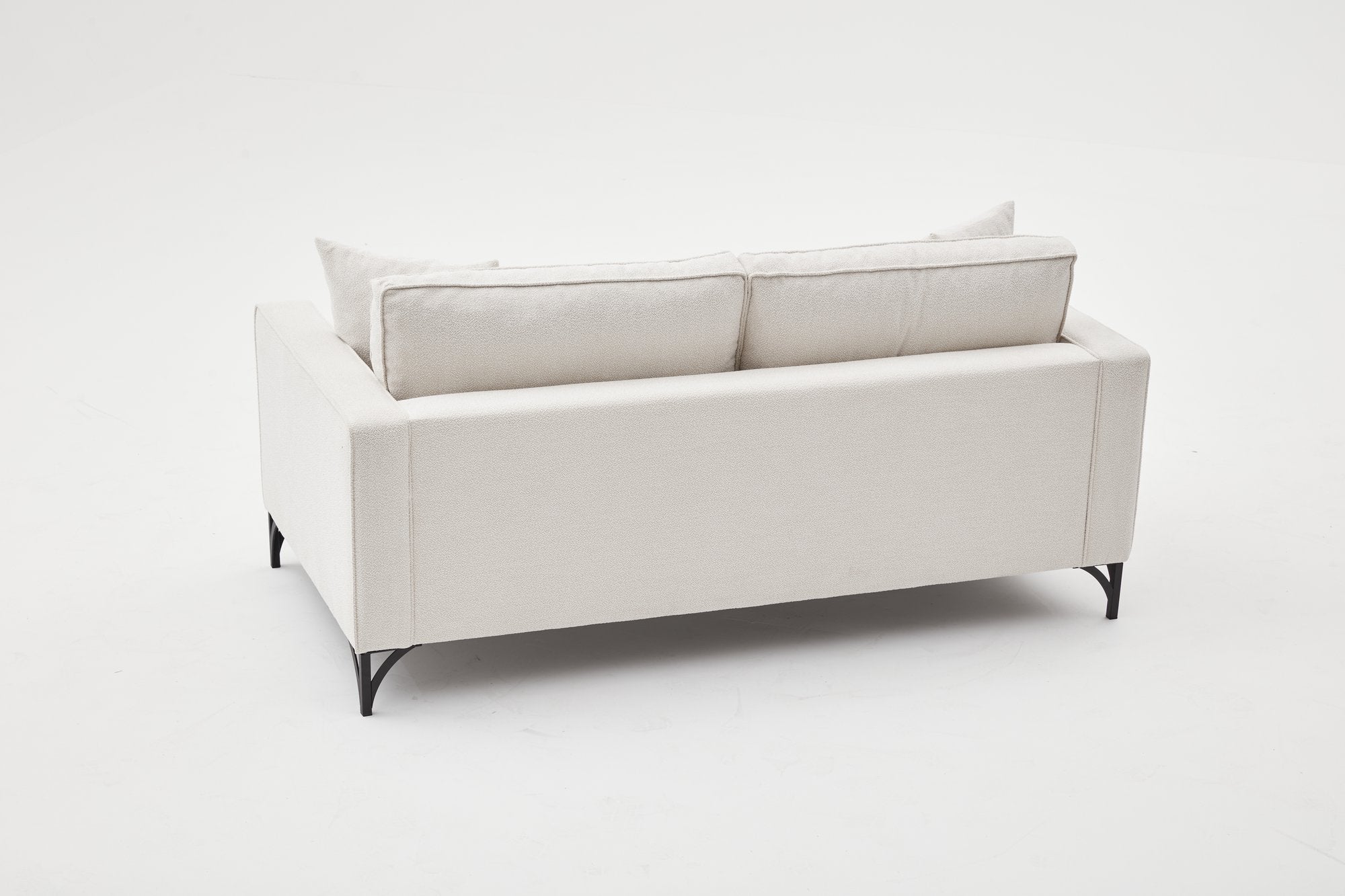 Sofá moderno de 2 lugares, creme e preto, estrutura de madeira de faia, 180 cm | 100% poliéster, tecido fácil de limpar, pernas de metal, design elegante e confortável para casa e hotel