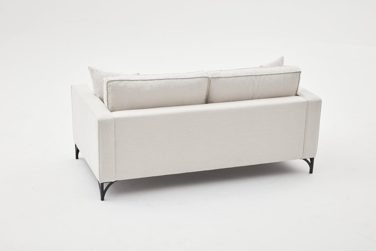 Sofá moderno de 2 lugares, creme e preto, estrutura de madeira de faia, 180 cm | 100% poliéster, tecido fácil de limpar, pernas de metal, design elegante e confortável para casa e hotel