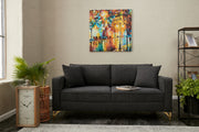Sofá moderno de 2 lugares, antracite e dourado, 180 cm | Estrutura em madeira de faia, 100% poliéster, fácil de limpar, pernas de metal, design glamoroso para espaços de estar elegantes