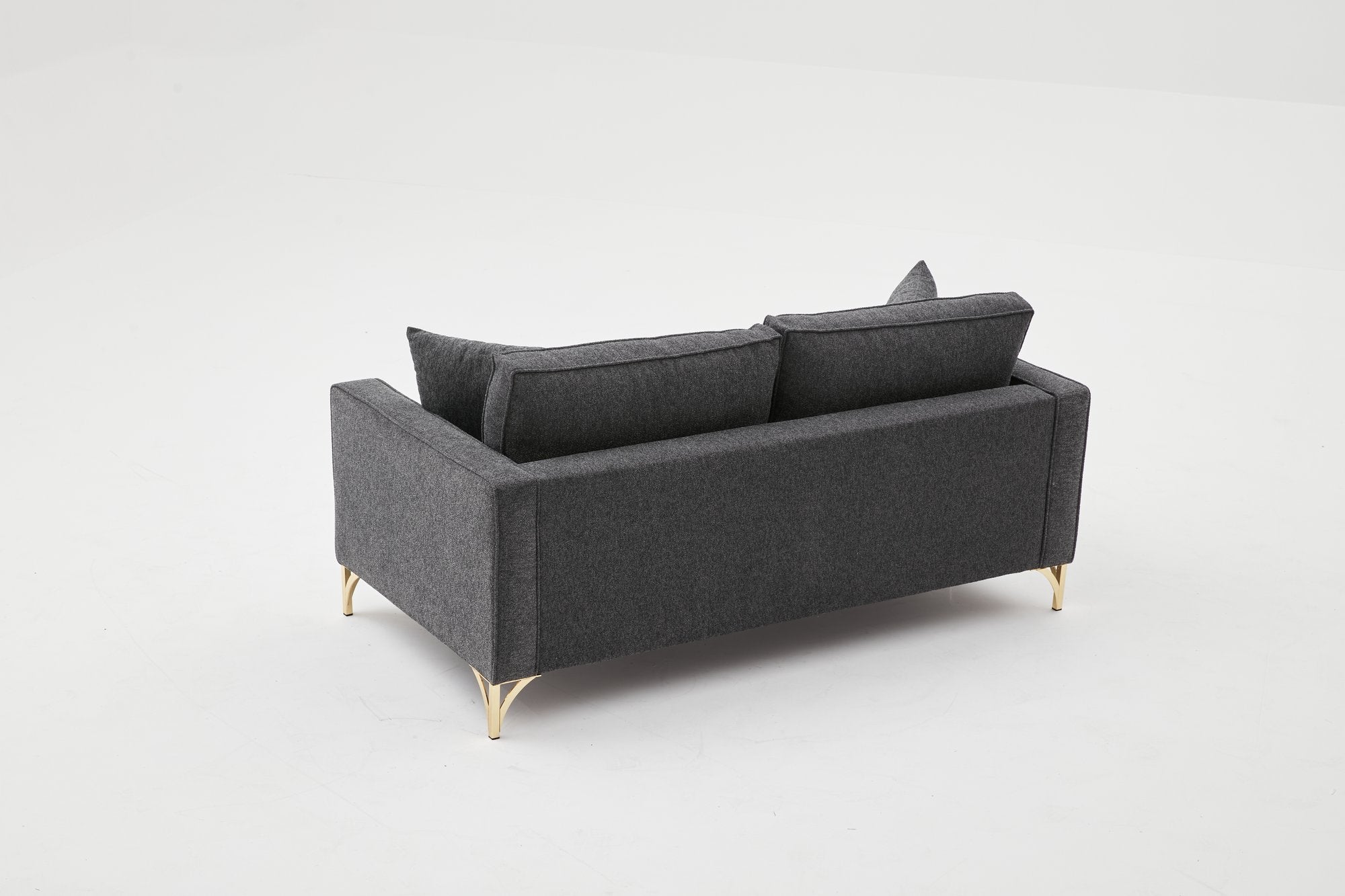 Sofá moderno de 2 lugares, antracite e dourado, 180 cm | Estrutura em madeira de faia, 100% poliéster, fácil de limpar, pernas de metal, design glamoroso para espaços de estar elegantes