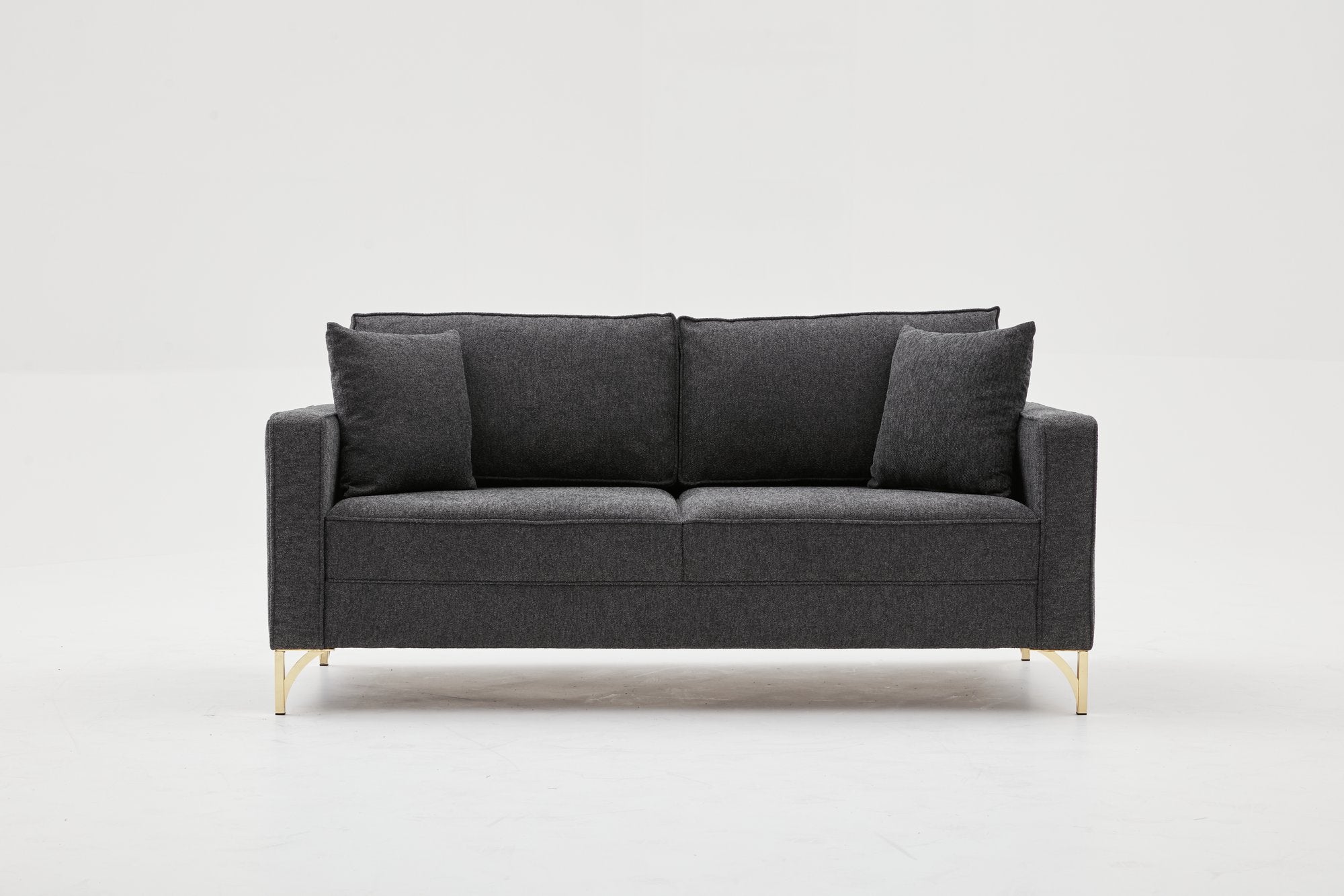 Sofá moderno de 2 lugares, antracite e dourado, 180 cm | Estrutura em madeira de faia, 100% poliéster, fácil de limpar, pernas de metal, design glamoroso para espaços de estar elegantes