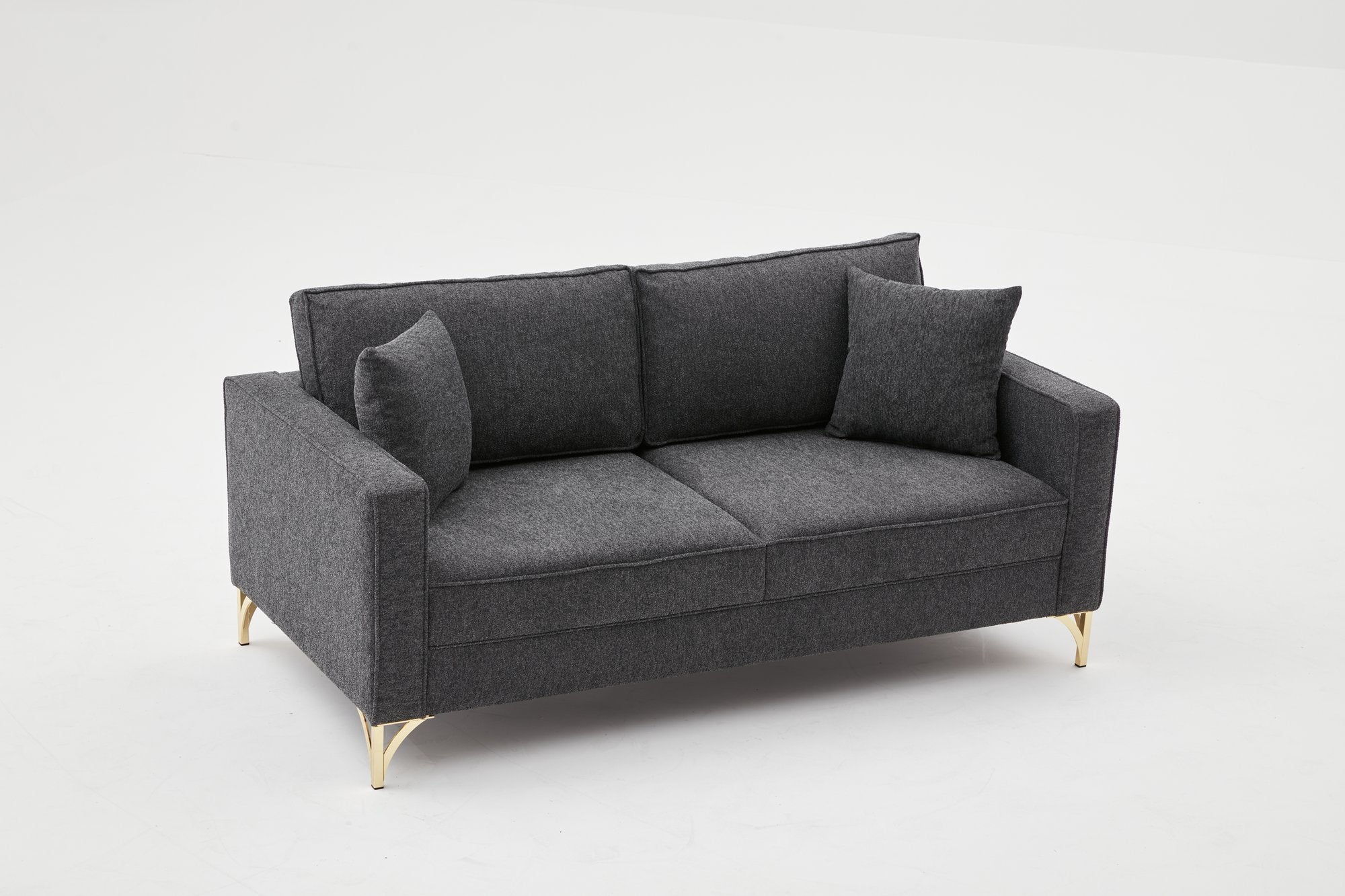 Sofá moderno de 2 lugares, antracite e preto, estrutura de madeira de faia, 100% poliéster, 180 cm de largura, tecido fácil de limpar, pernas de metal elegantes, perfeito para decoração de hotéis e indústria