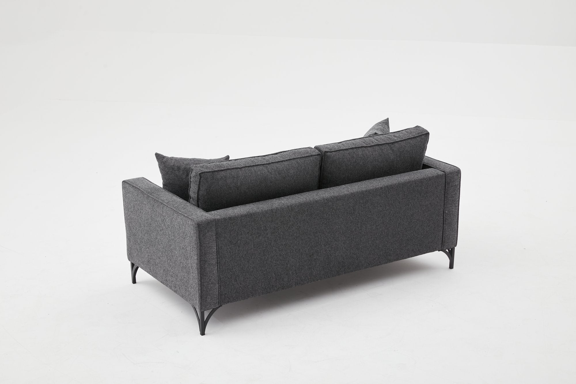 Sofá moderno de 2 lugares, antracite e preto, estrutura de madeira de faia, 100% poliéster, 180 cm de largura, tecido fácil de limpar, pernas de metal elegantes, perfeito para decoração de hotéis e indústria