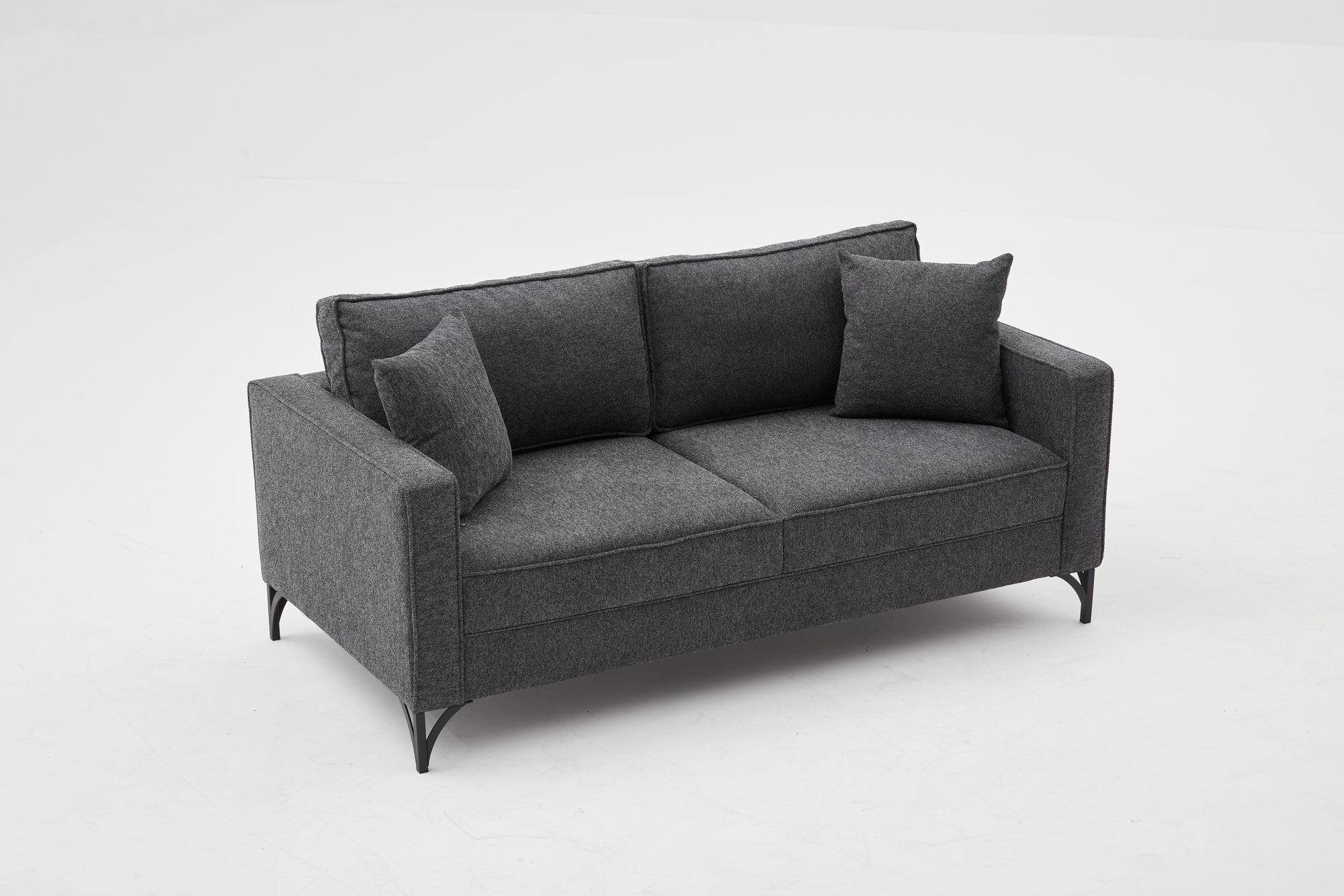 Sofá moderno de 2 lugares, antracite e preto, estrutura de madeira de faia, 100% poliéster, 180 cm de largura, tecido fácil de limpar, pernas de metal elegantes, perfeito para decoração de hotéis e indústria