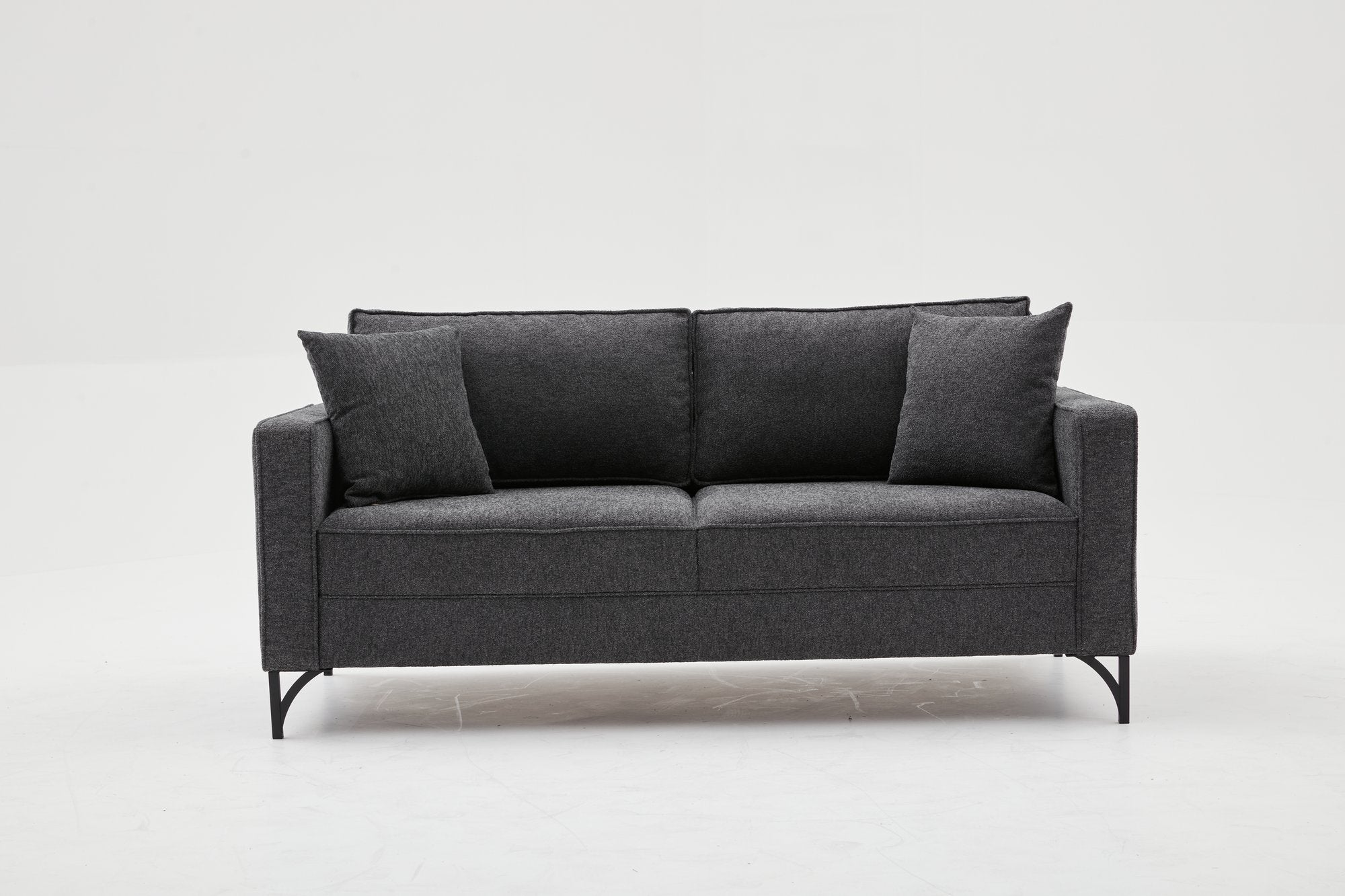 Sofá moderno de 2 lugares, antracite e preto, estrutura de madeira de faia, 100% poliéster, 180 cm de largura, tecido fácil de limpar, pernas de metal elegantes, perfeito para decoração de hotéis e indústria