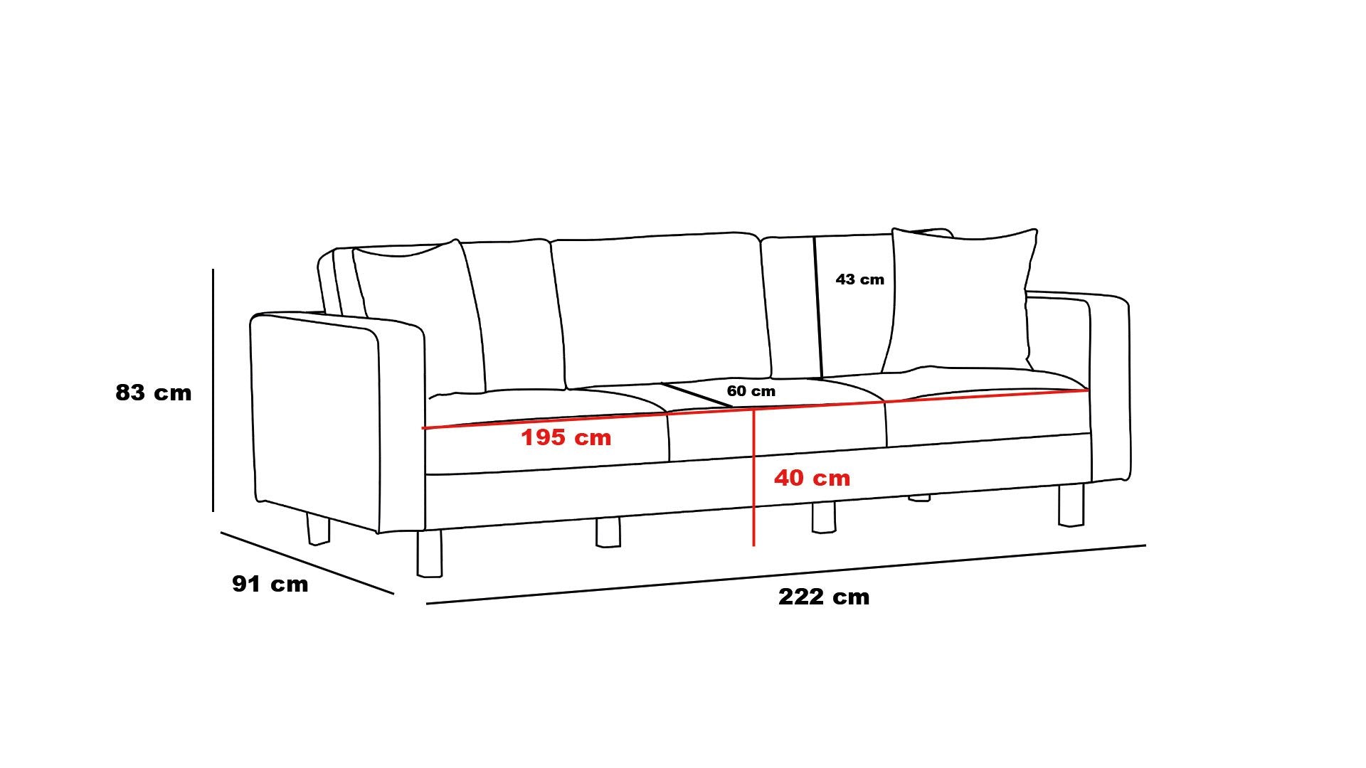 Sofá moderno de 3 lugares, antracite e dourado, 220 cm | Estrutura de madeira de faia, 100% poliéster, fácil de limpar, pernas de metal, design glamoroso para casa e hotel