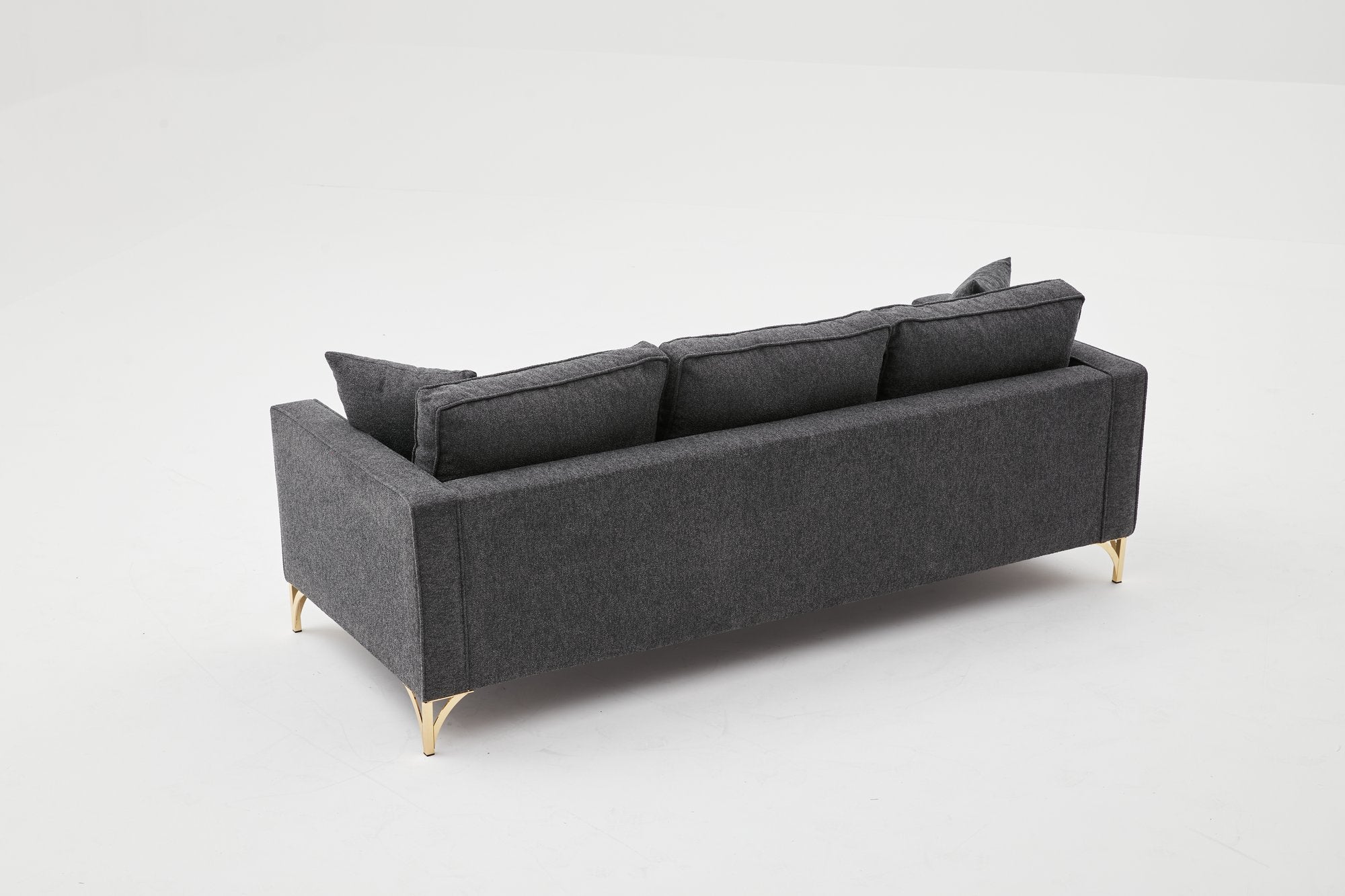 Sofá moderno de 3 lugares, antracite e dourado, 220 cm | Estrutura de madeira de faia, 100% poliéster, fácil de limpar, pernas de metal, design glamoroso para casa e hotel