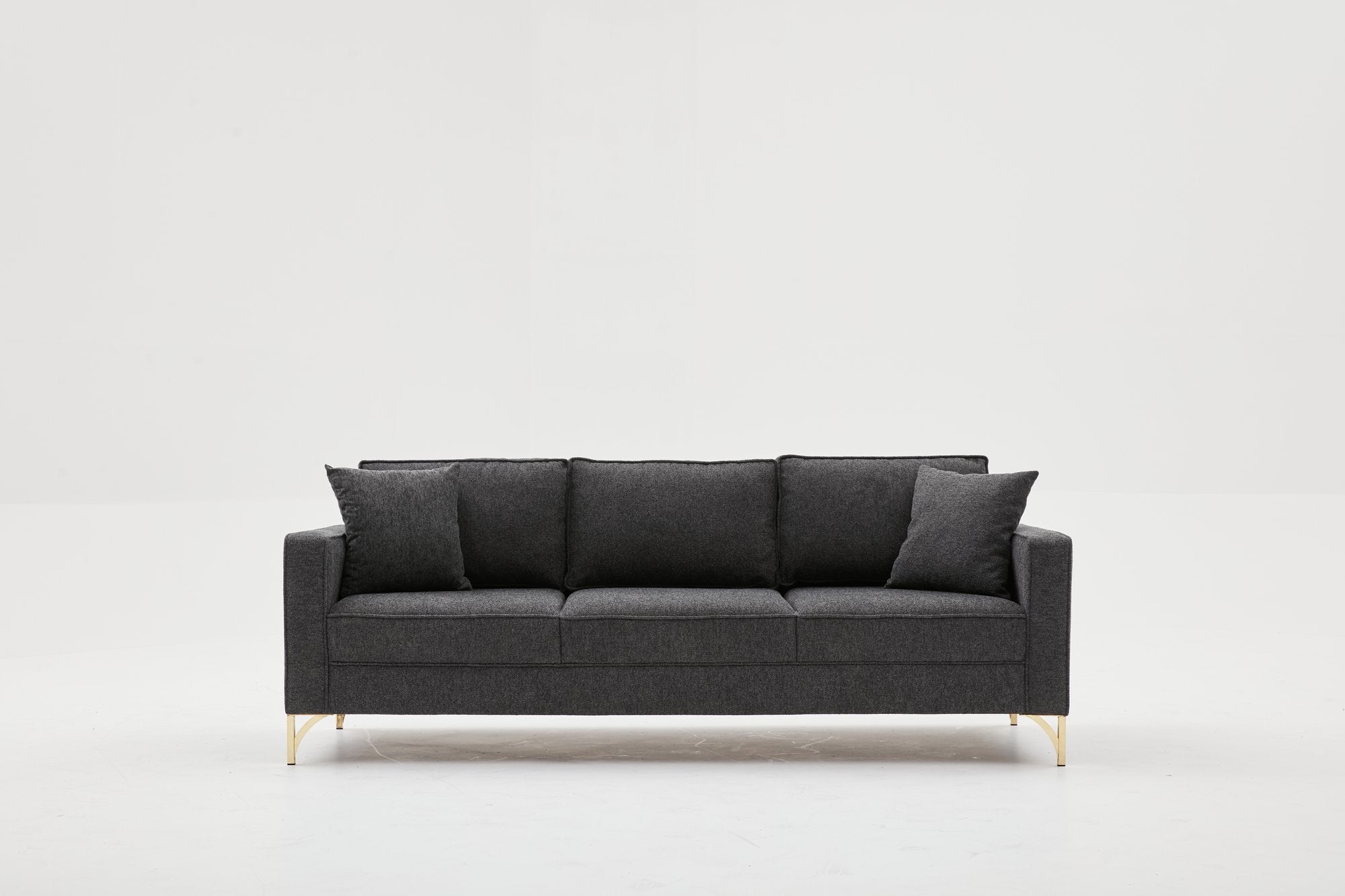 Sofá moderno de 3 lugares, antracite e dourado, 220 cm | Estrutura de madeira de faia, 100% poliéster, fácil de limpar, pernas de metal, design glamoroso para casa e hotel
