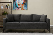 Sofá moderno de 3 lugares, antracite e preto, 220 cm | Estrutura de madeira de faia, 100% poliéster, fácil de limpar, pernas de metal, elegante e confortável para casa e hotel