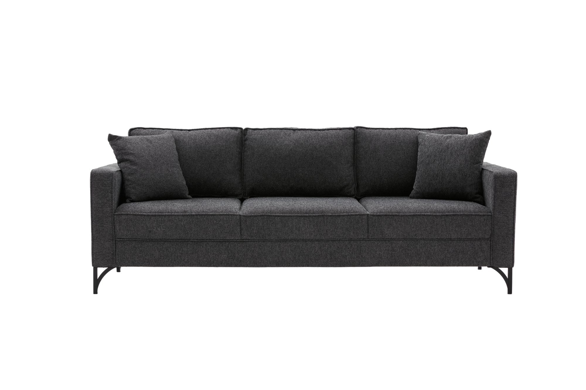 Sofá moderno de 3 lugares, antracite e preto, 220 cm | Estrutura de madeira de faia, 100% poliéster, fácil de limpar, pernas de metal, elegante e confortável para casa e hotel