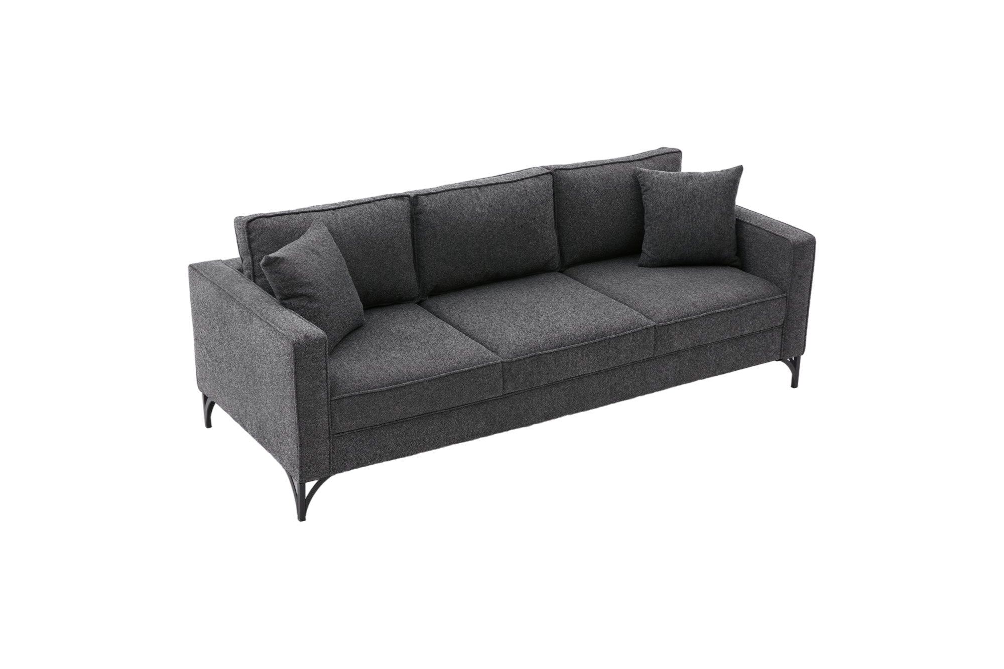 Sofá moderno de 3 lugares, antracite e preto, 220 cm | Estrutura de madeira de faia, 100% poliéster, fácil de limpar, pernas de metal, elegante e confortável para casa e hotel