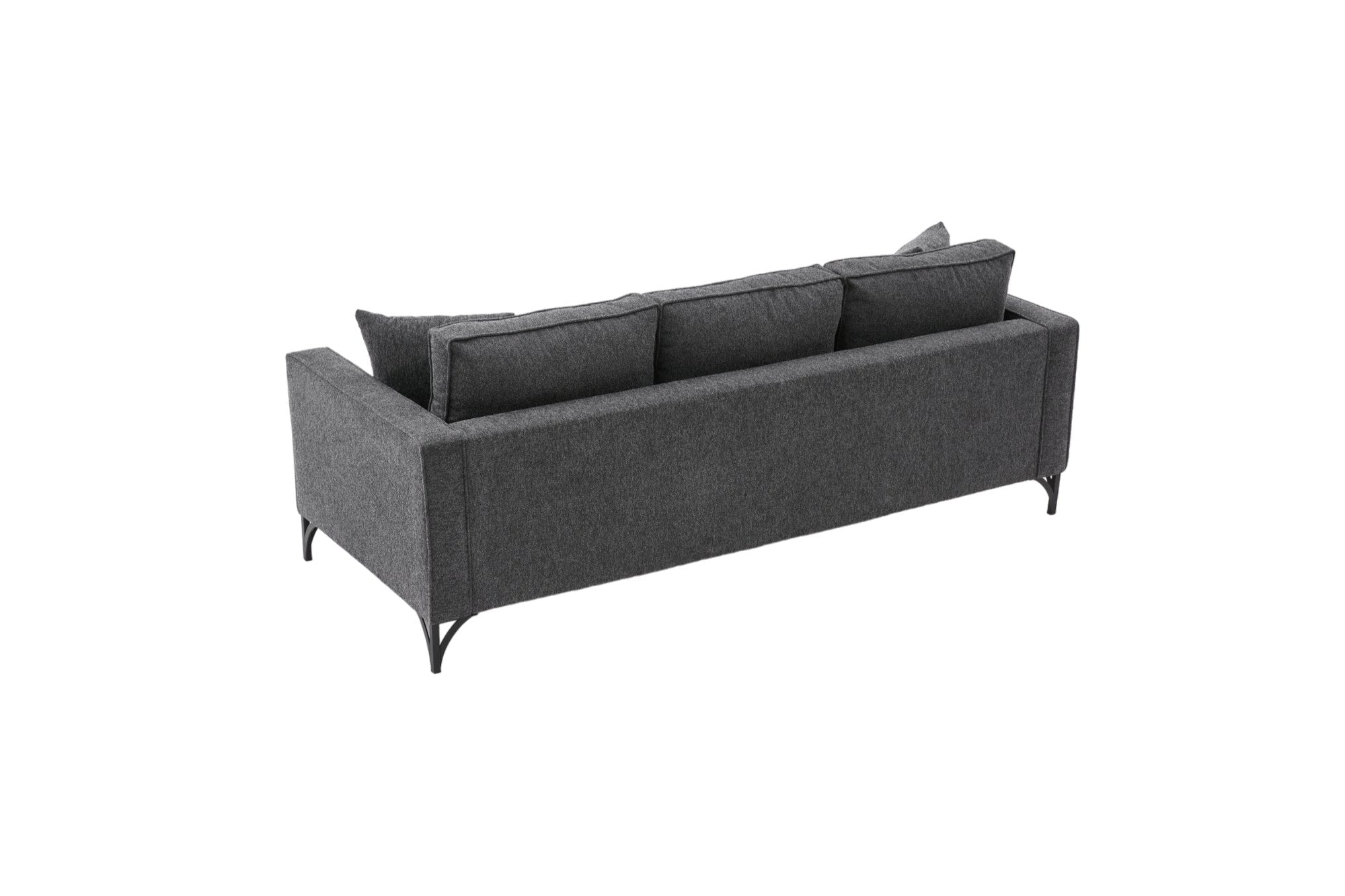 Sofá moderno de 3 lugares, antracite e preto, 220 cm | Estrutura de madeira de faia, 100% poliéster, fácil de limpar, pernas de metal, elegante e confortável para casa e hotel