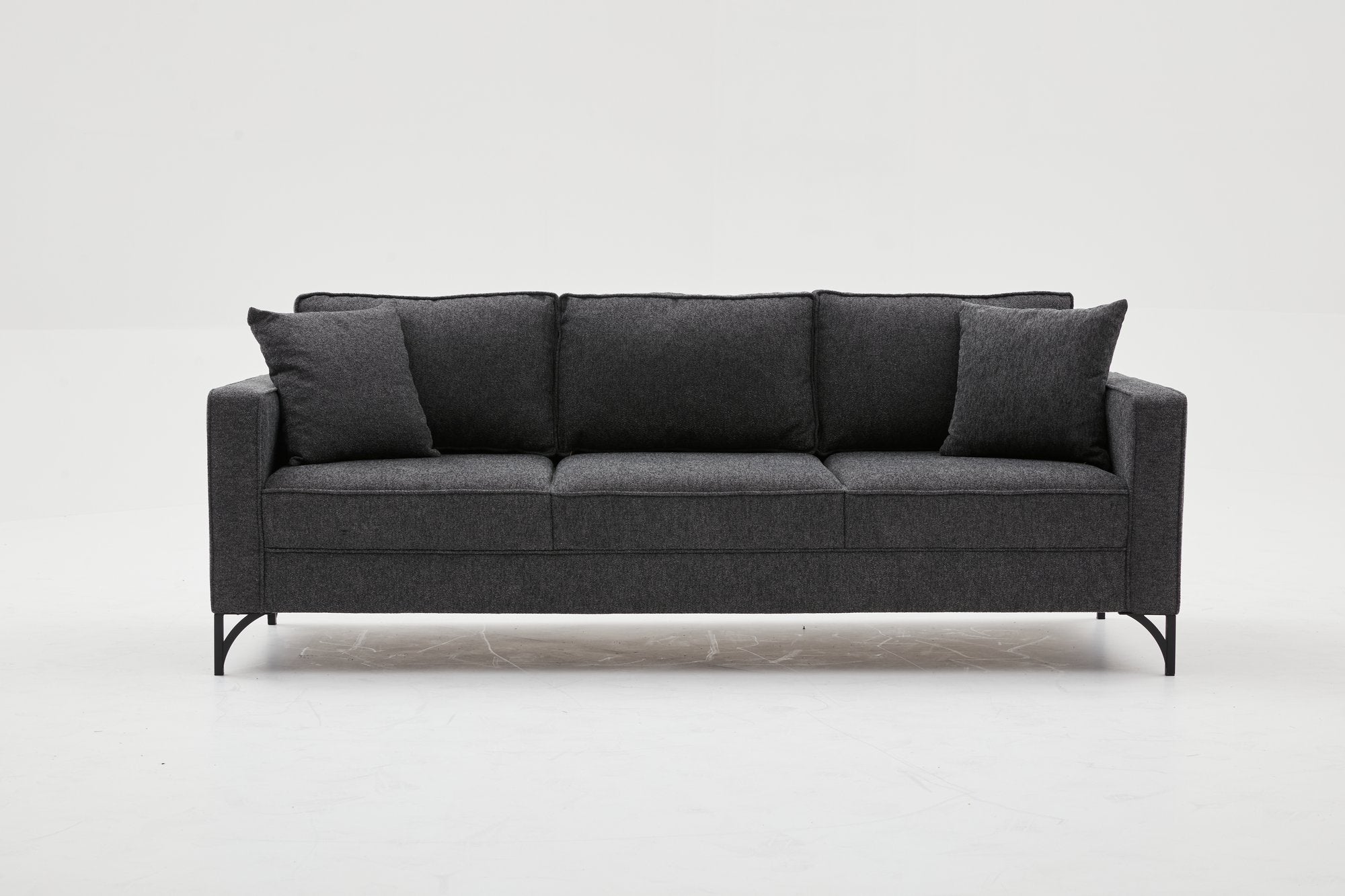 Sofá moderno de 3 lugares, antracite e preto, 220 cm | Estrutura de madeira de faia, 100% poliéster, fácil de limpar, pernas de metal, elegante e confortável para casa e hotel