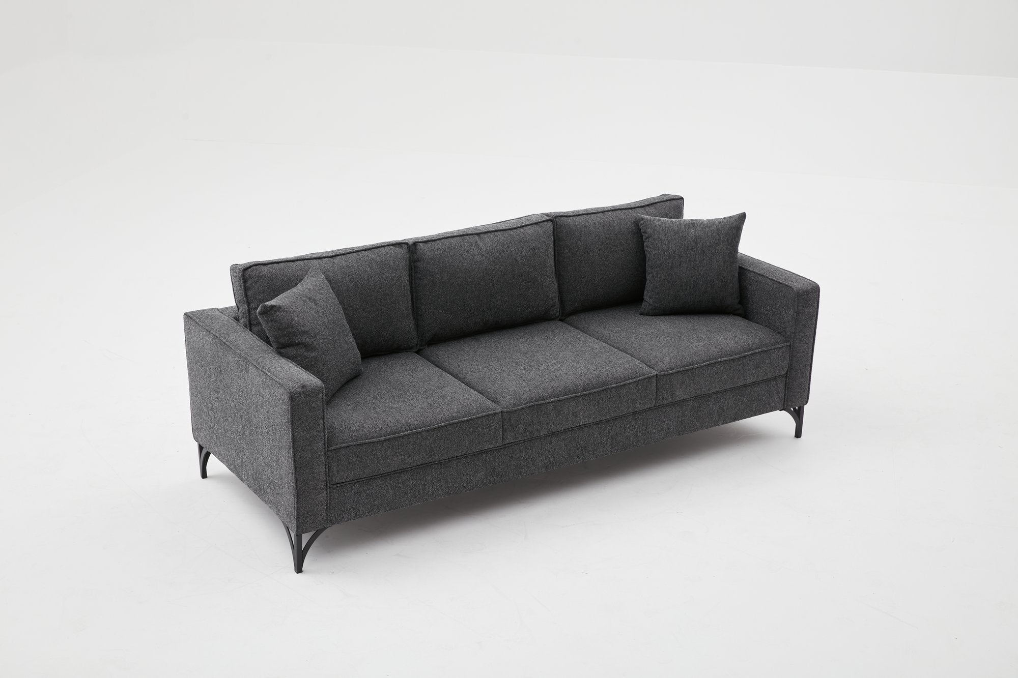 Sofá moderno de 3 lugares, antracite e preto, 220 cm | Estrutura de madeira de faia, 100% poliéster, fácil de limpar, pernas de metal, elegante e confortável para casa e hotel