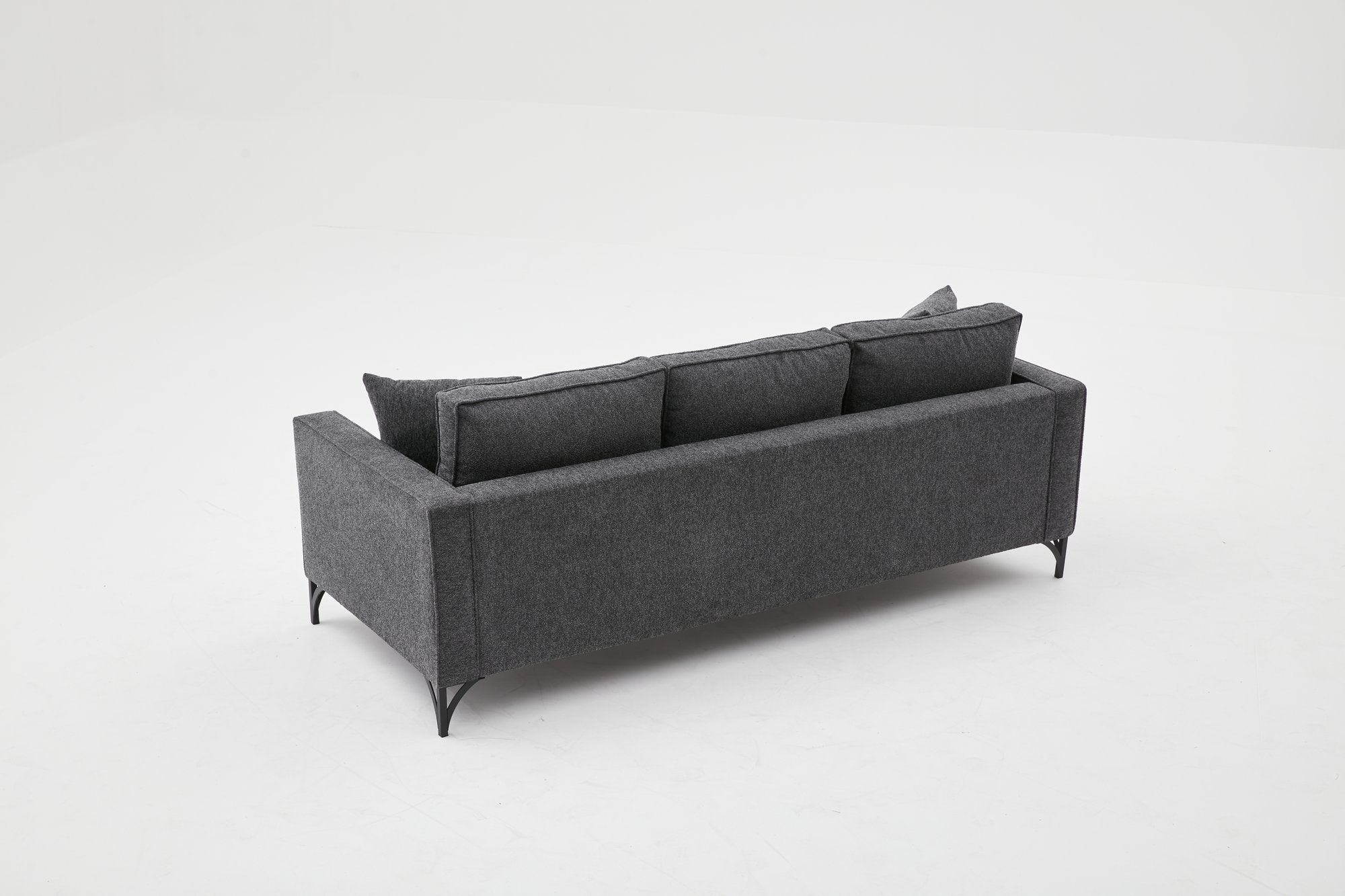 Sofá moderno de 3 lugares, antracite e preto, 220 cm | Estrutura de madeira de faia, 100% poliéster, fácil de limpar, pernas de metal, elegante e confortável para casa e hotel