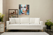 Sofá elegante de 3 lugares, creme e dourado, 220 cm | Estrutura em madeira de faia, 100% poliéster, fácil de limpar | Design moderno e glamouroso para residências e hotéis