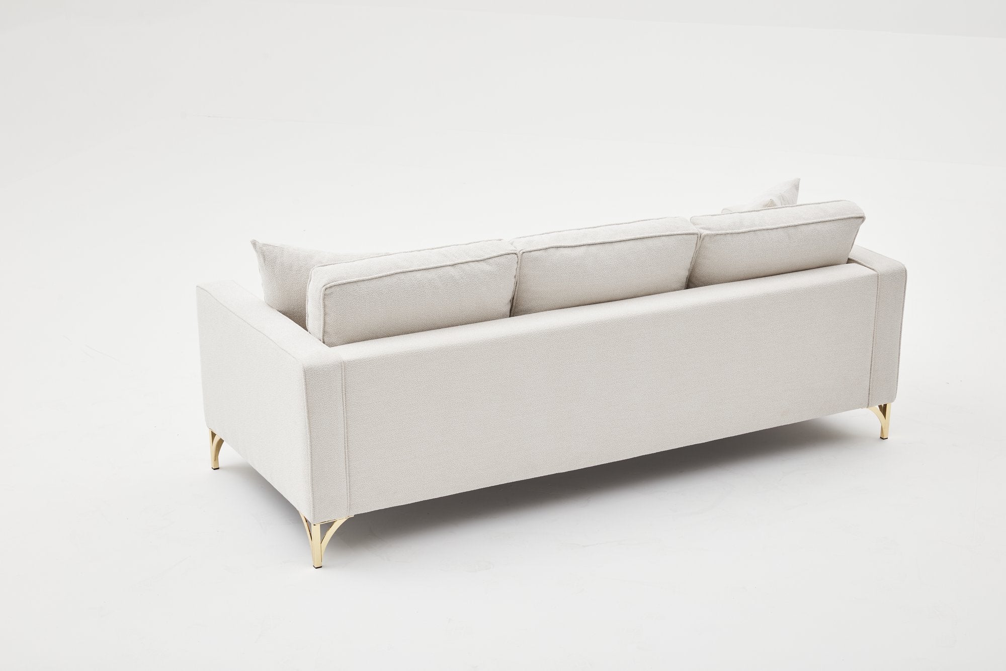 Sofá elegante de 3 lugares, creme e dourado, 220 cm | Estrutura em madeira de faia, 100% poliéster, fácil de limpar | Design moderno e glamouroso para residências e hotéis