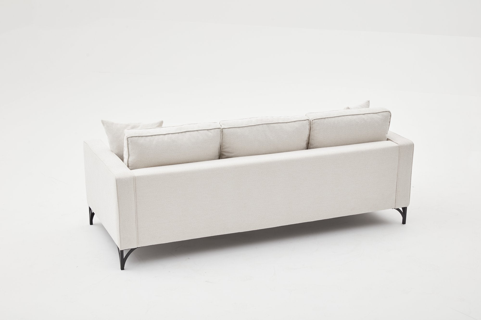 Sofá moderno de 3 lugares, creme e preto, estrutura de madeira de faia, 220 cm | 100% poliéster, tecido fácil de limpar, pernas de metal, design elegante e confortável para casa e hotel