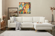Sofá de canto elegante, creme e dourado, 258 cm | Estrutura de madeira de faia, 100% poliéster, fácil de limpar | Design moderno com pernas de metal, perfeito para espaços de convivência glamorosos