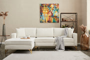 Sofá de canto elegante, creme e dourado, 258 cm | Estrutura de madeira de faia, 100% poliéster, fácil de limpar | Design moderno com pernas de metal, perfeito para espaços de convivência glamorosos