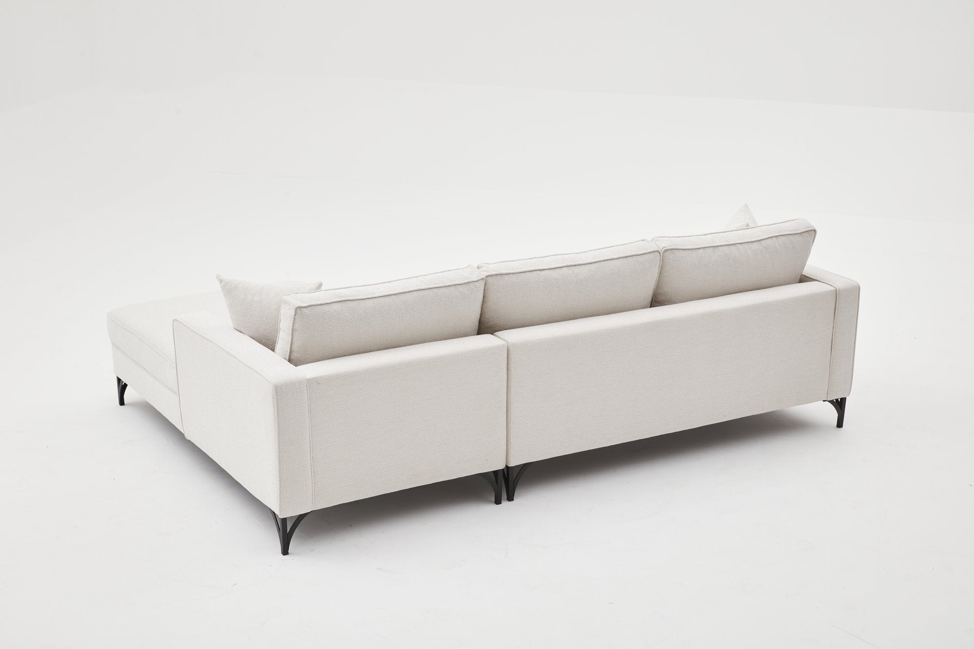 Sofá de Canto Moderno, Creme e Preto, 258 cm | Estrutura em Madeira de Faia, 100% Poliéster, Tecido Fácil de Limpar, Pés de Metal | Elegante e Confortável para Espaços de Convivência