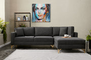 Sofá de Canto Moderno, Antracite e Dourado, 258 cm | Estrutura em Madeira de Faia, 100% Poliéster, Tecido Fácil de Limpar, Pés de Metal | Design Elegante e Confortável para Espaços de Convivência