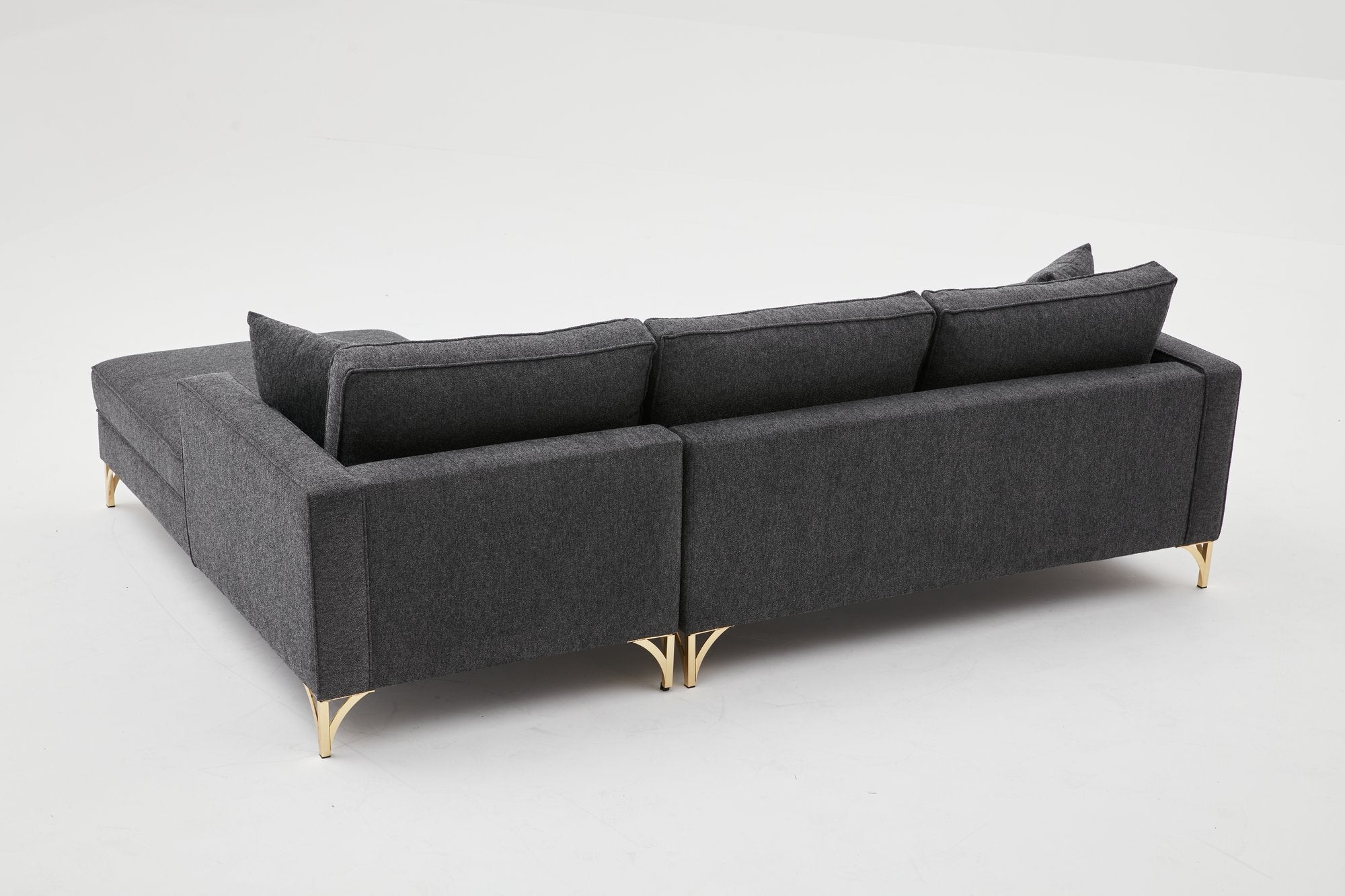 Sofá de Canto Moderno, Antracite e Dourado, 258 cm | Estrutura em Madeira de Faia, 100% Poliéster, Tecido Fácil de Limpar, Pés de Metal | Design Elegante e Confortável para Espaços de Convivência