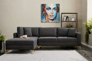 Sofá de Canto Moderno, Antracite e Dourado, 258 cm | Estrutura em Madeira de Faia, 100% Poliéster, Tecido Fácil de Limpar, Pés de Metal | Design Elegante e Confortável para Espaços de Convivência