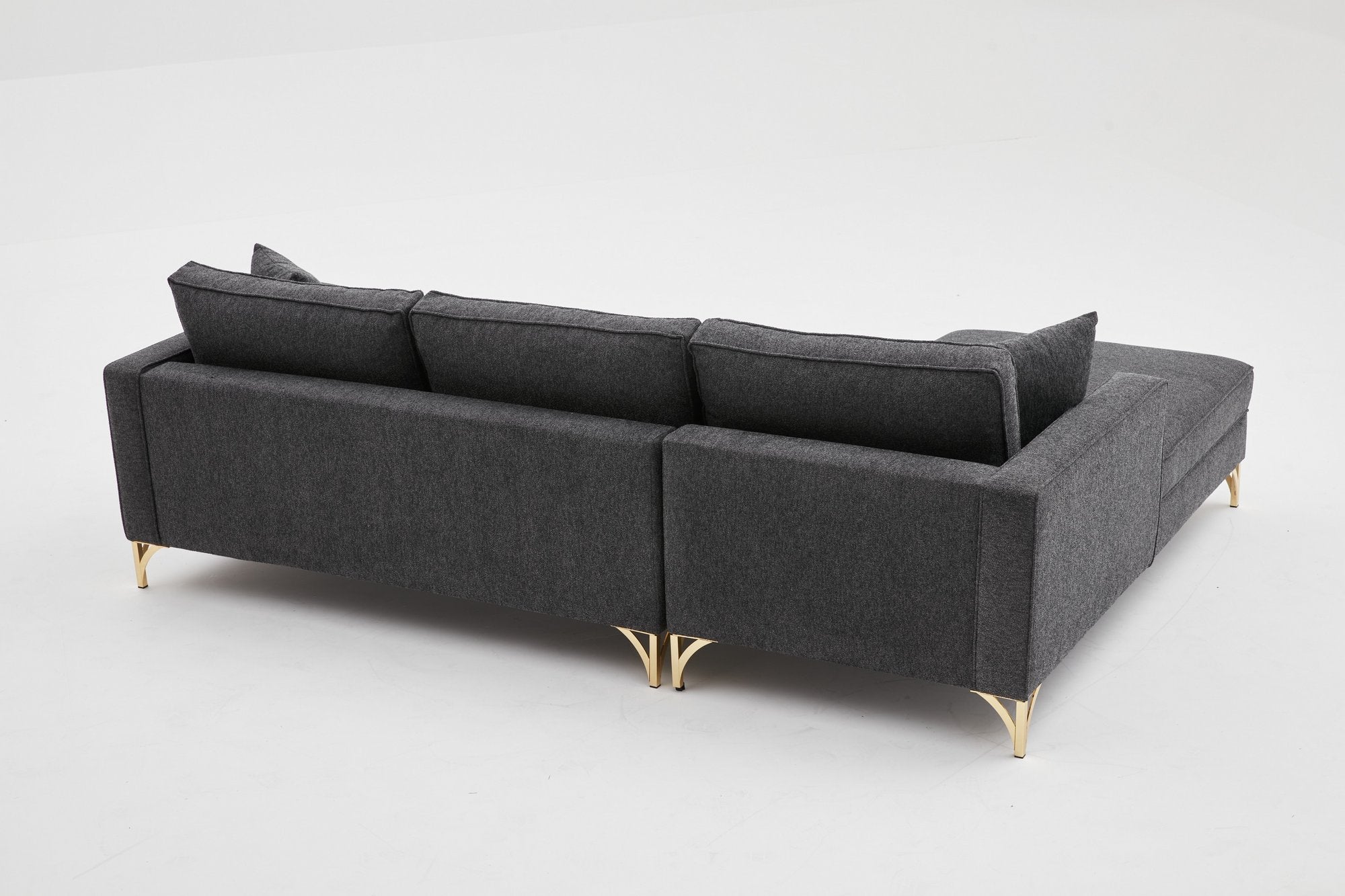 Sofá de Canto Moderno, Antracite e Dourado, 258 cm | Estrutura em Madeira de Faia, 100% Poliéster, Tecido Fácil de Limpar, Pés de Metal | Design Elegante e Confortável para Espaços de Convivência